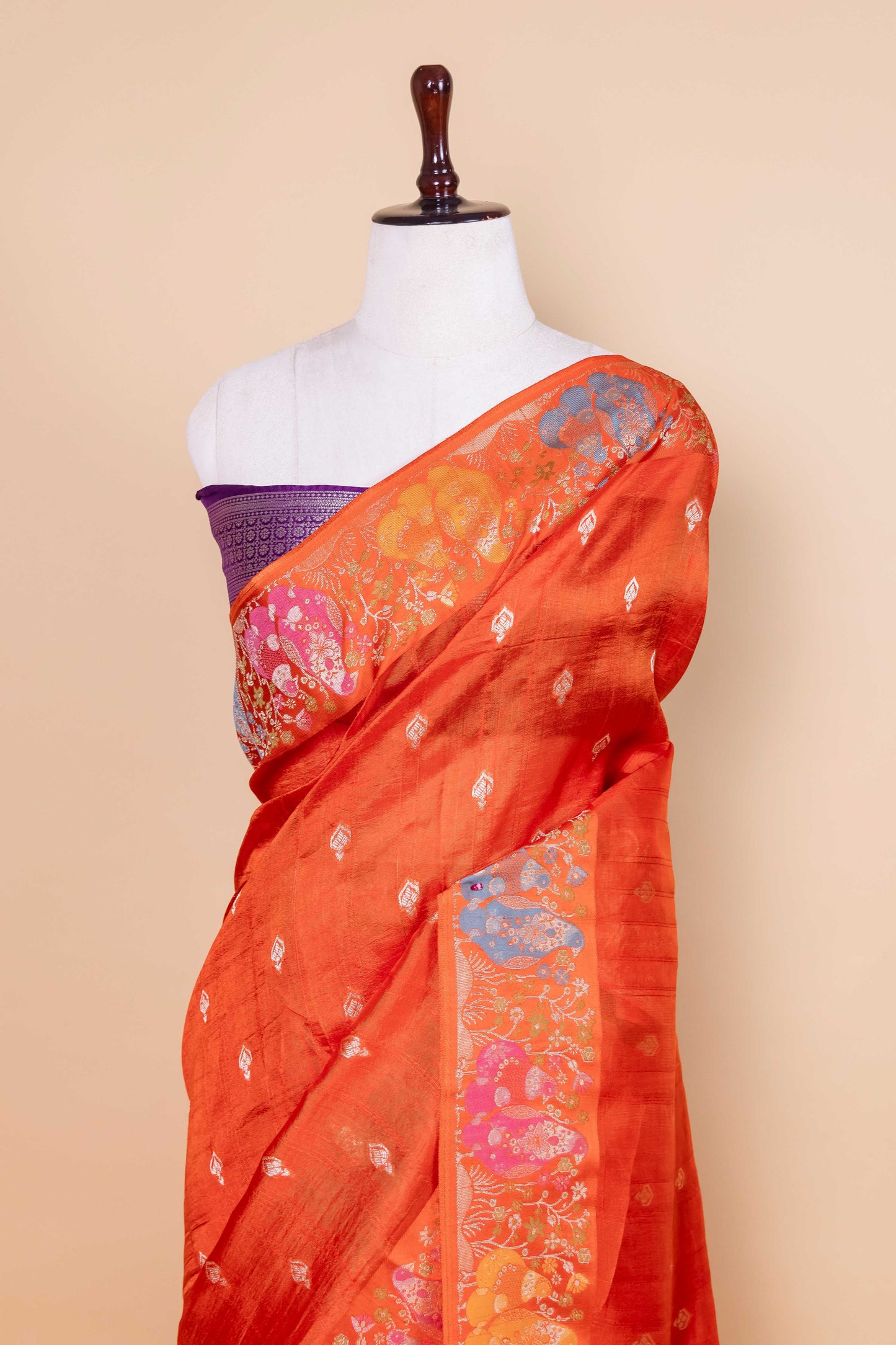 Orange Bird Weaving Silk Saree