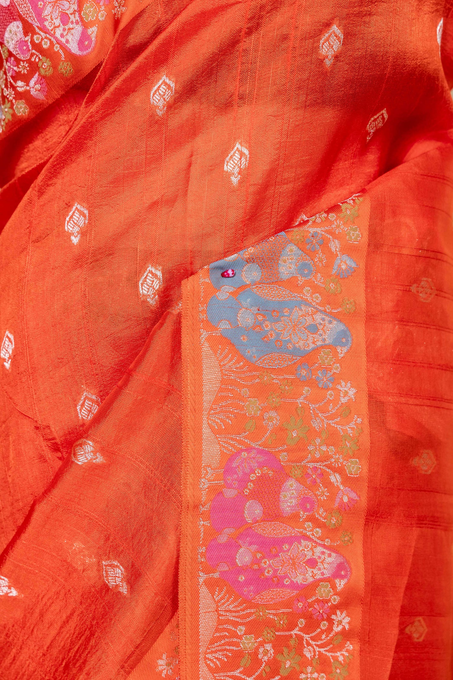 Orange Bird Weaving Silk Saree