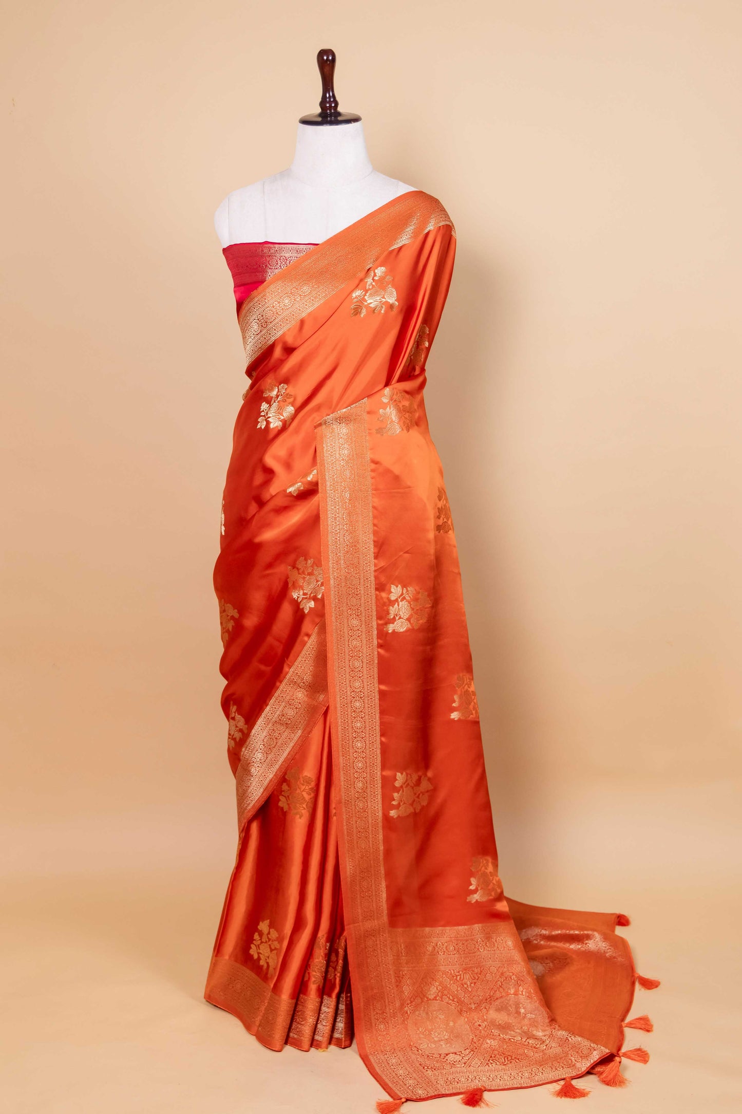 Orange Bird Weaving Satin Silk Saree