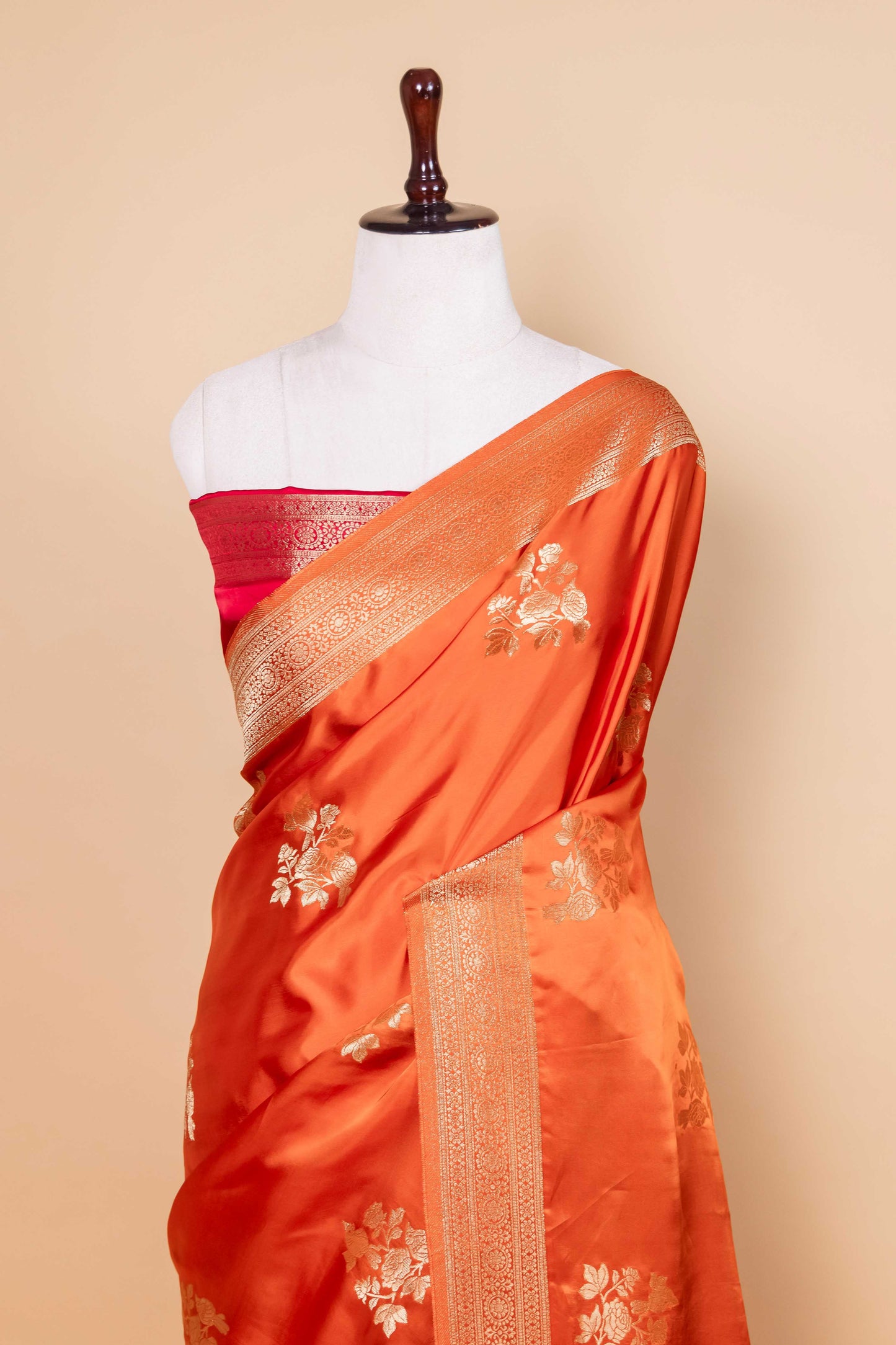 Orange Bird Weaving Satin Silk Saree