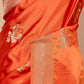Orange Bird Weaving Satin Silk Saree