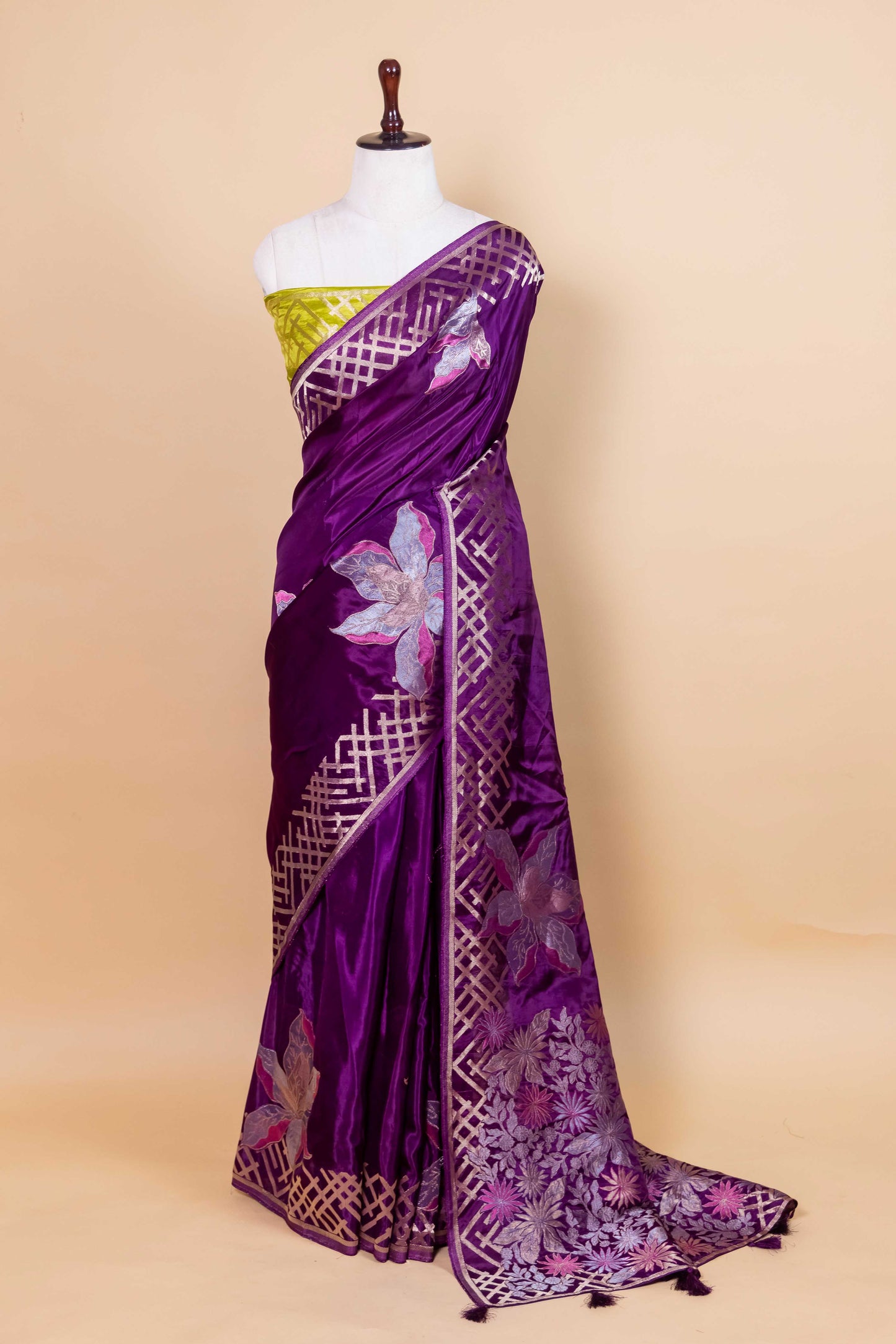 Violet Floral Weaving Silk Saree