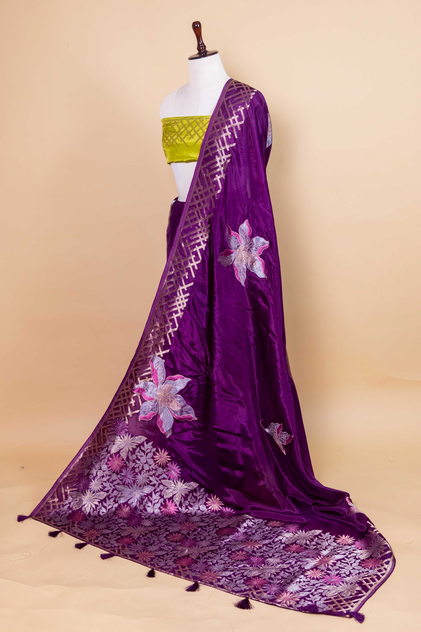 Violet Floral Weaving Silk Saree