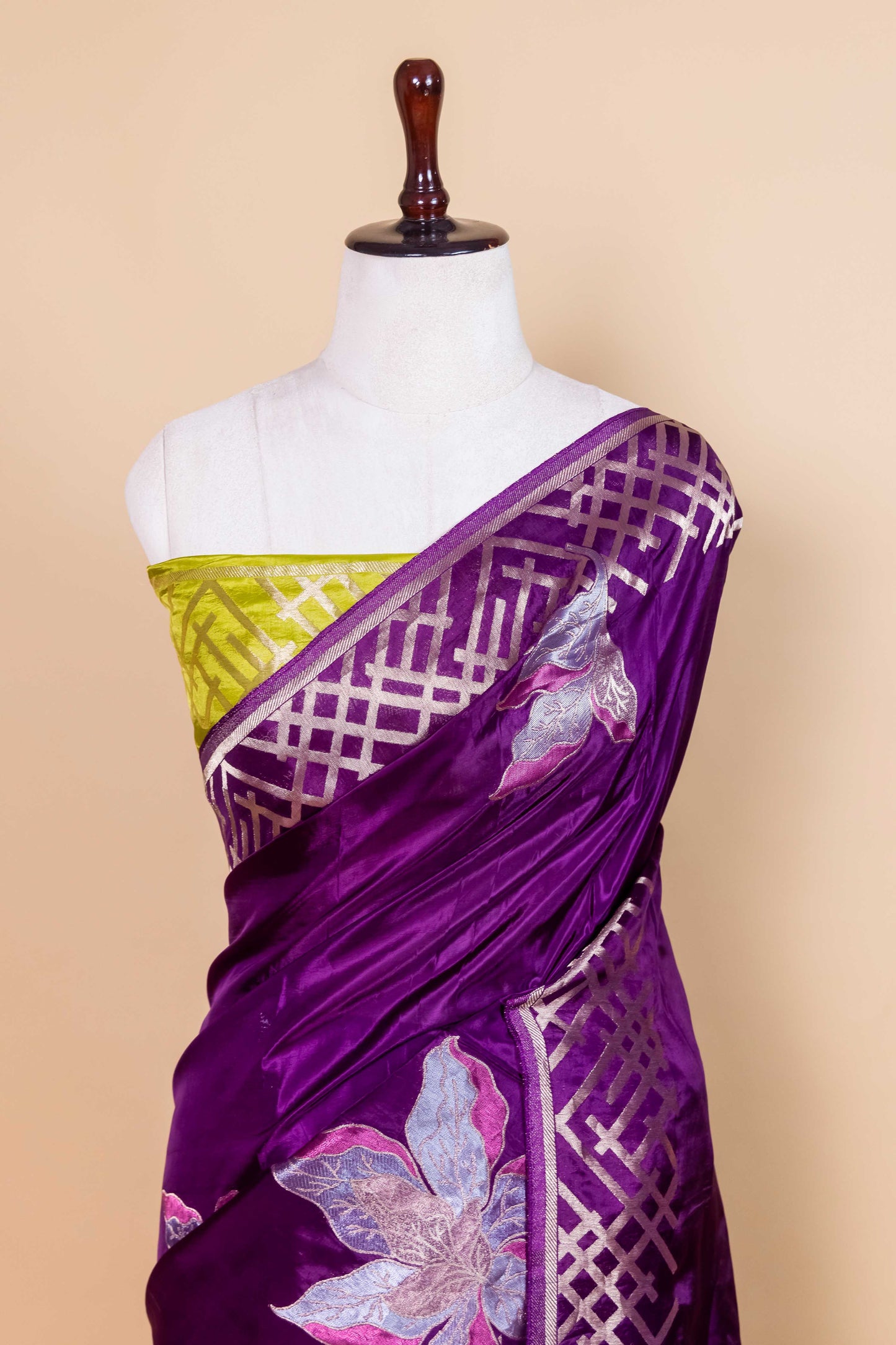 Violet Floral Weaving Silk Saree