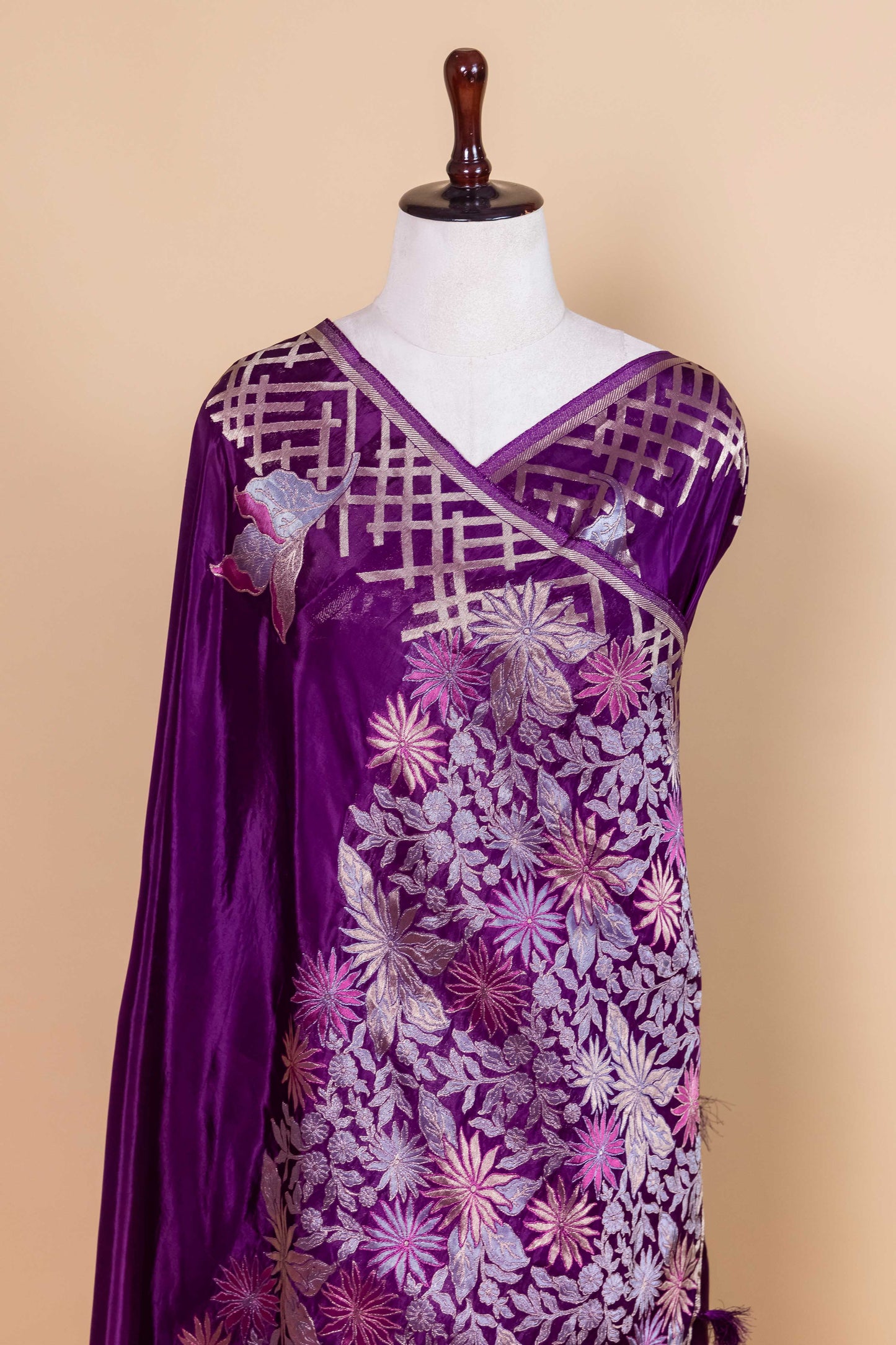 Violet Floral Weaving Silk Saree