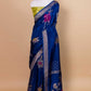 Midnight Blue Floral Weaving Silk Saree