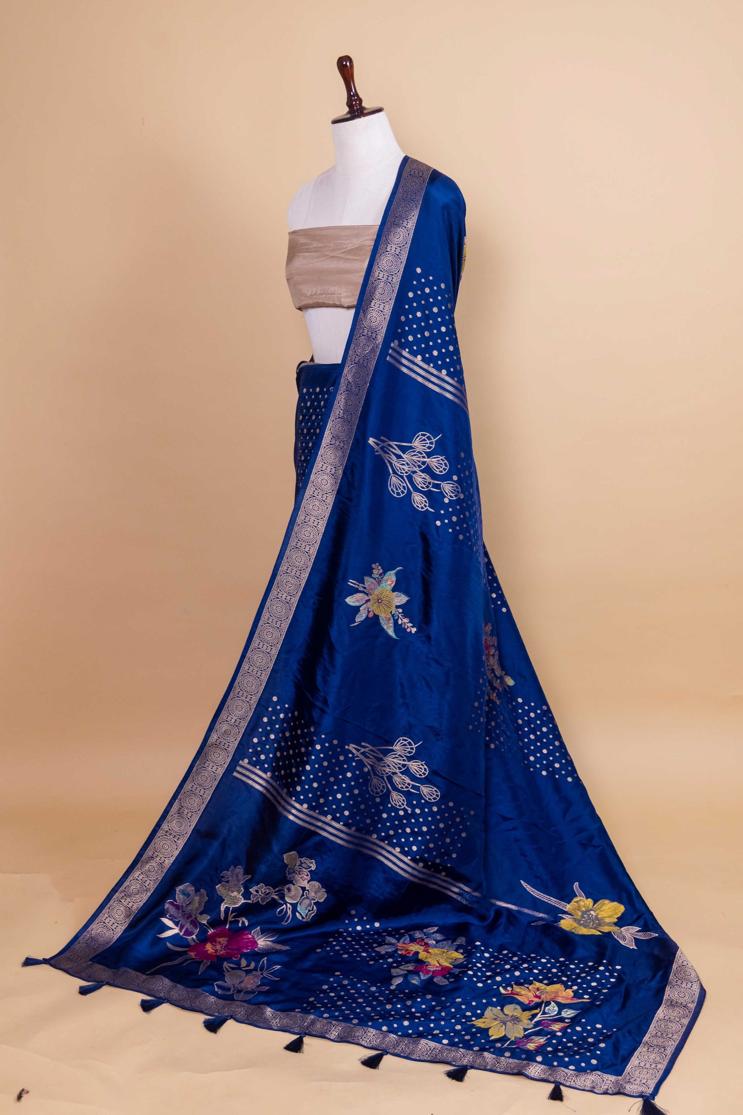 Midnight Blue Floral Weaving Silk Saree