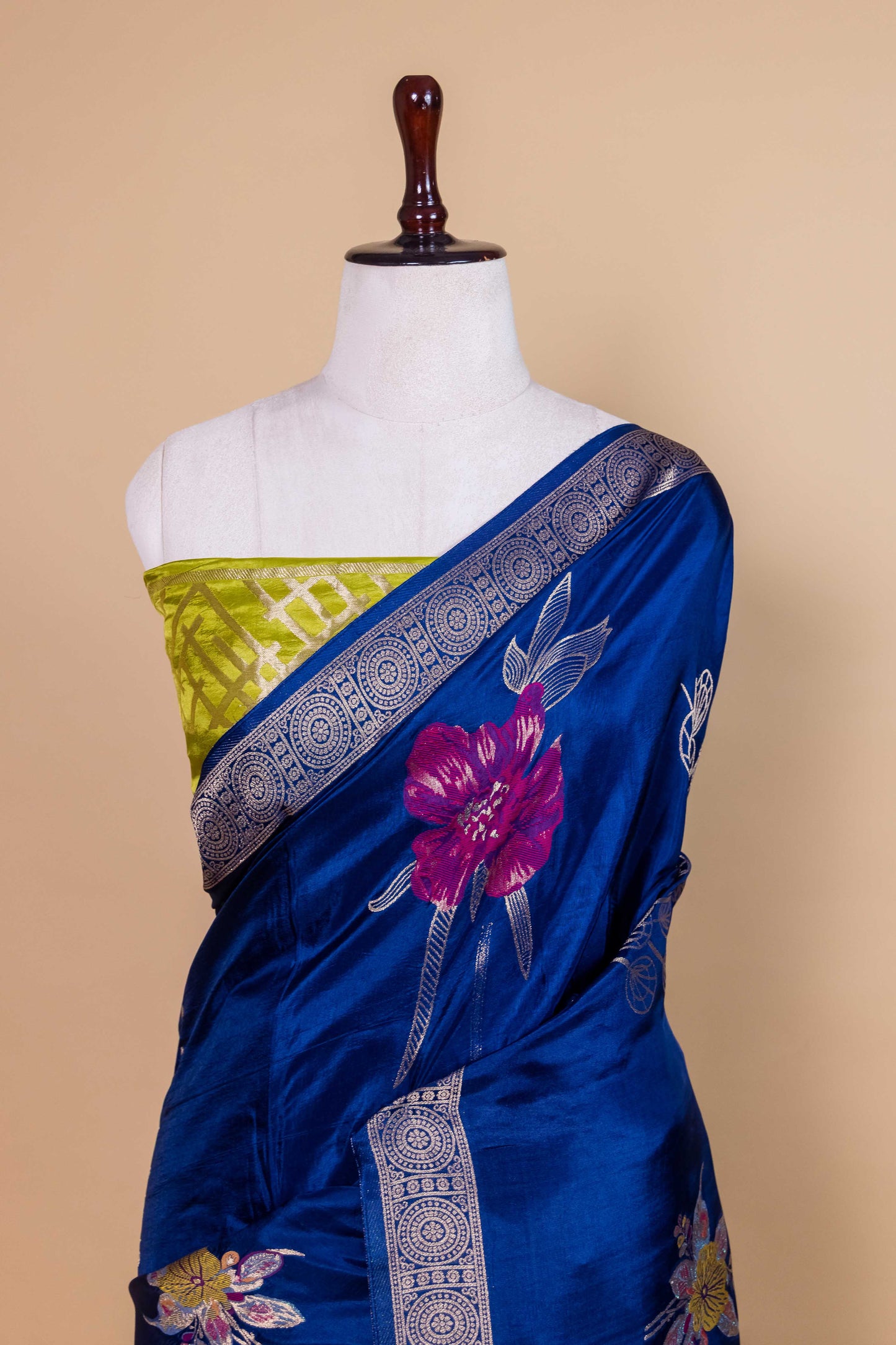 Midnight Blue Floral Weaving Silk Saree