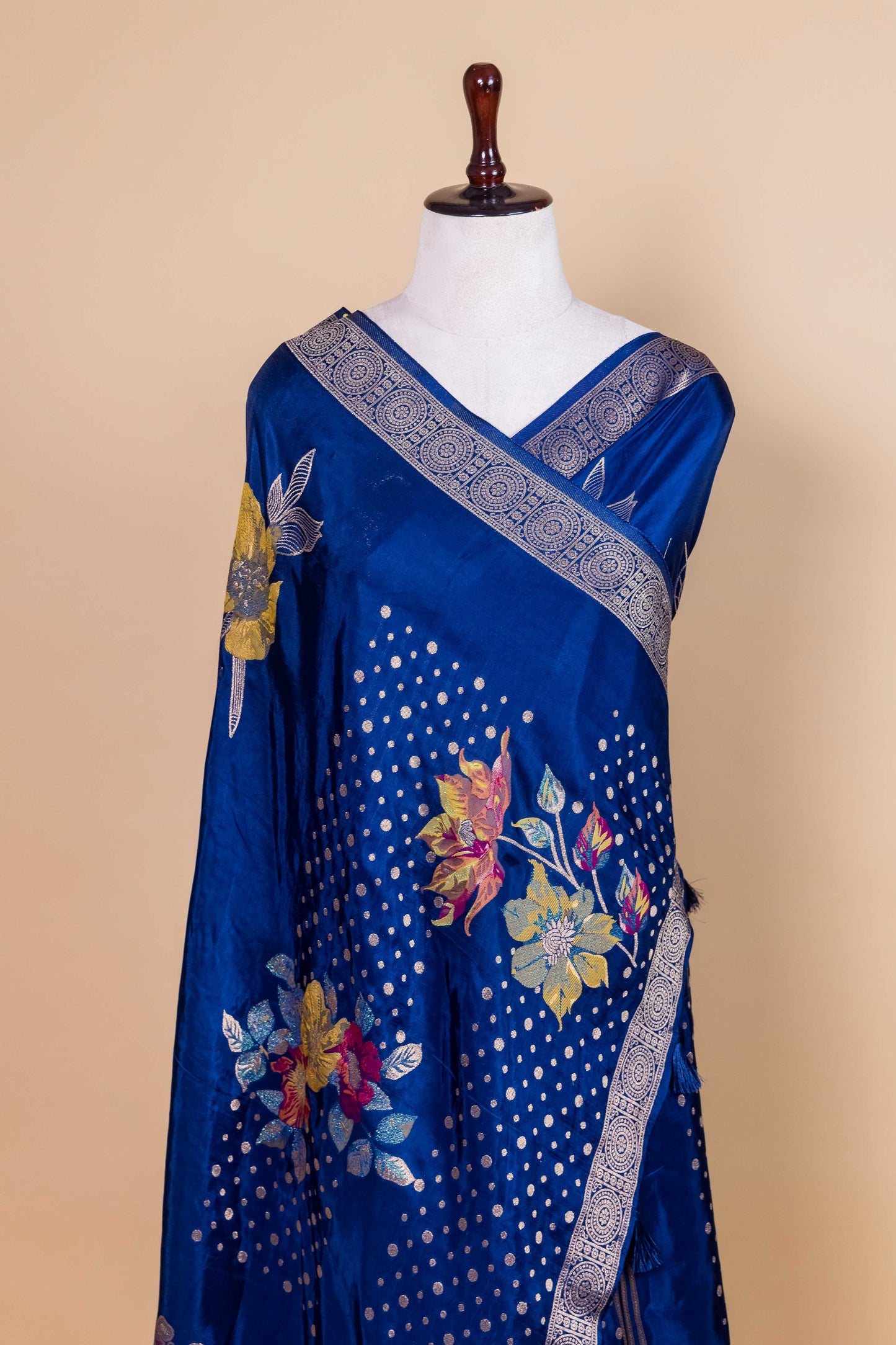 Midnight Blue Floral Weaving Silk Saree