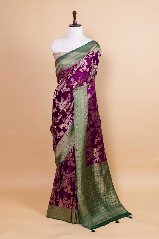 Purple & Green Shiffon Silk Saree