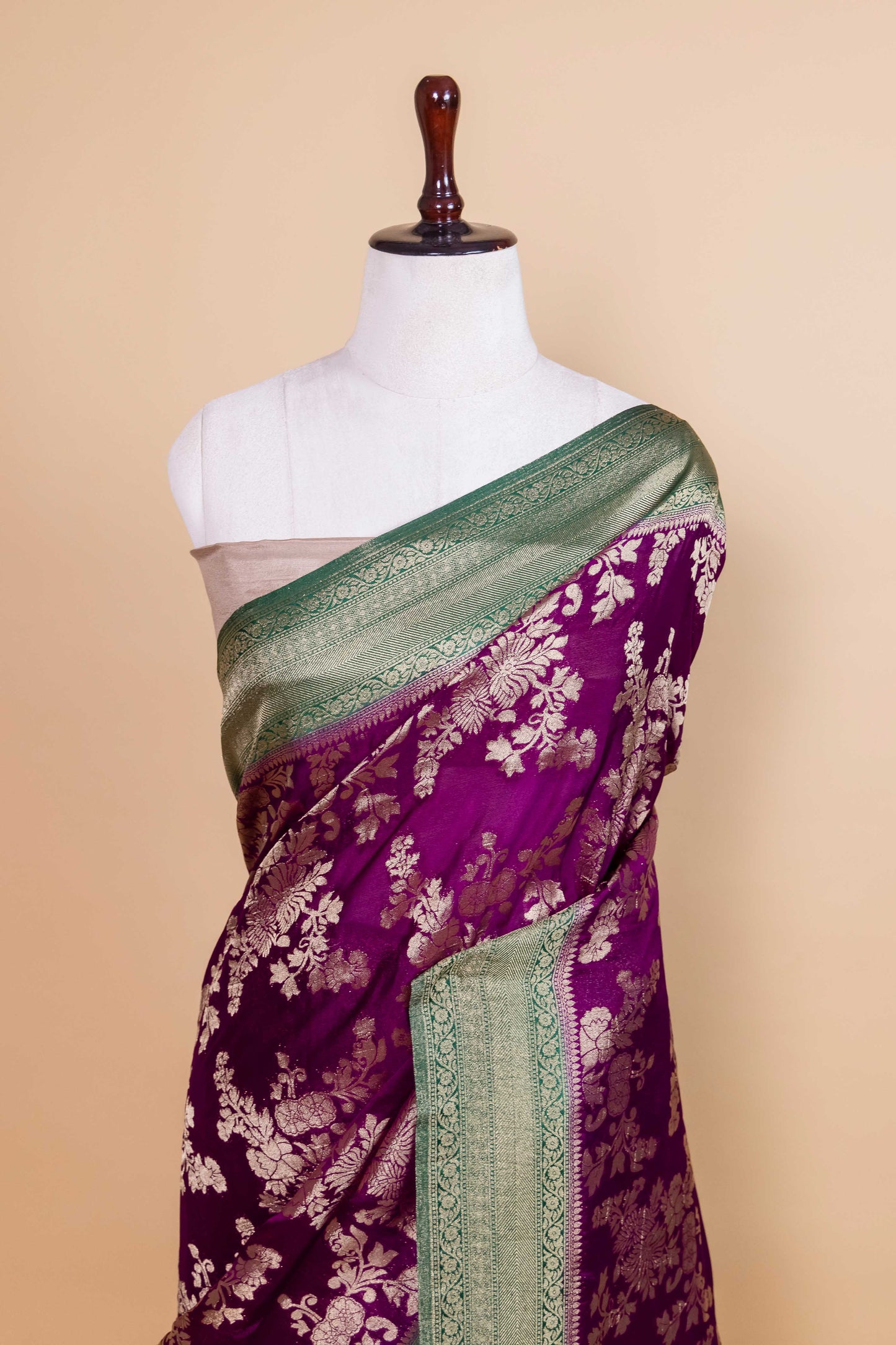 Purple & Green Shiffon Silk Saree