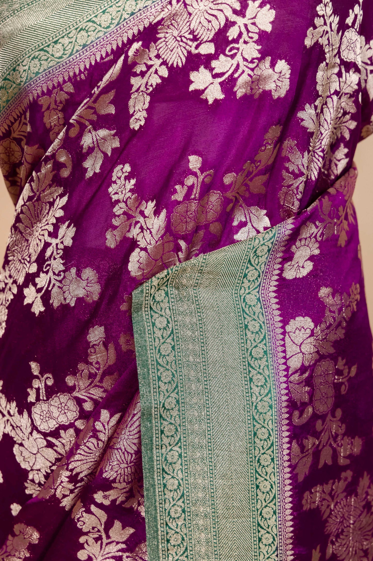 Purple & Green Shiffon Silk Saree