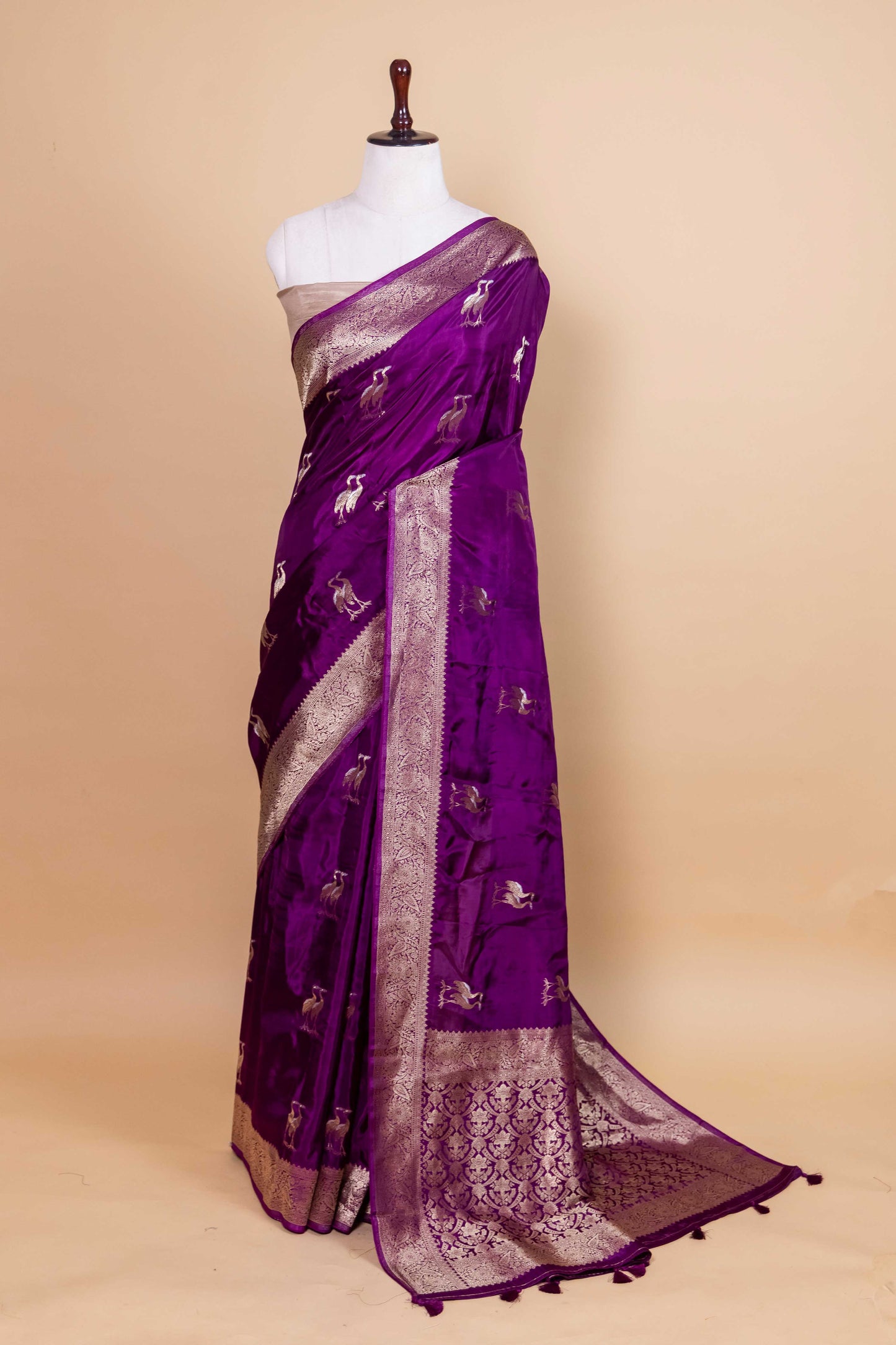 Purple Swan Weaving Silk Saree