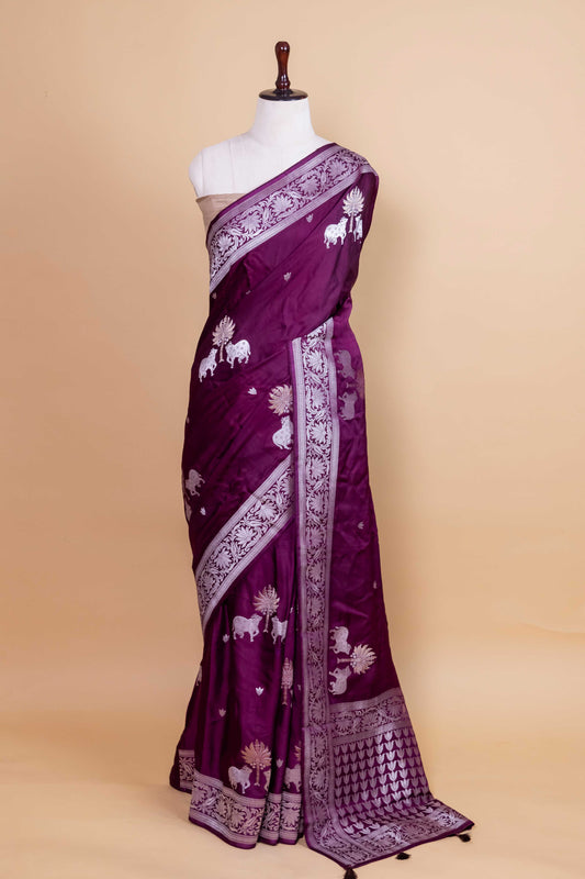 Magenta Pichwai Weaving Satin Silk Saree