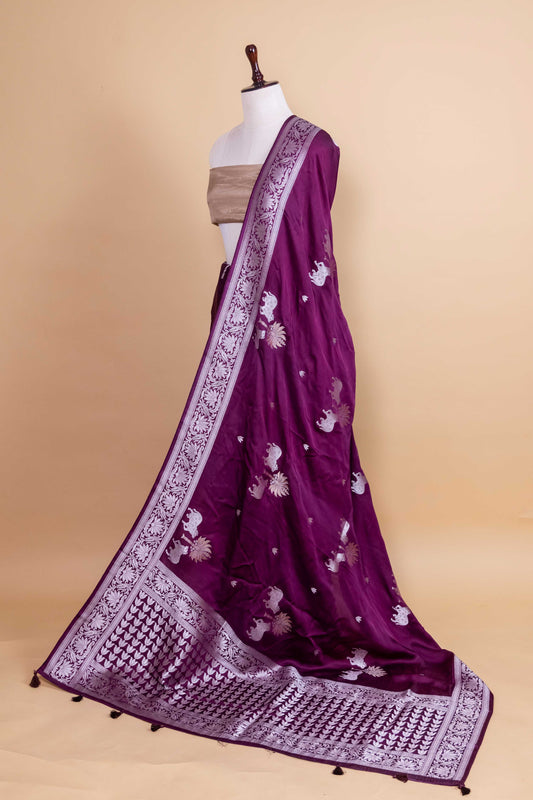 Magenta Pichwai Weaving Satin Silk Saree