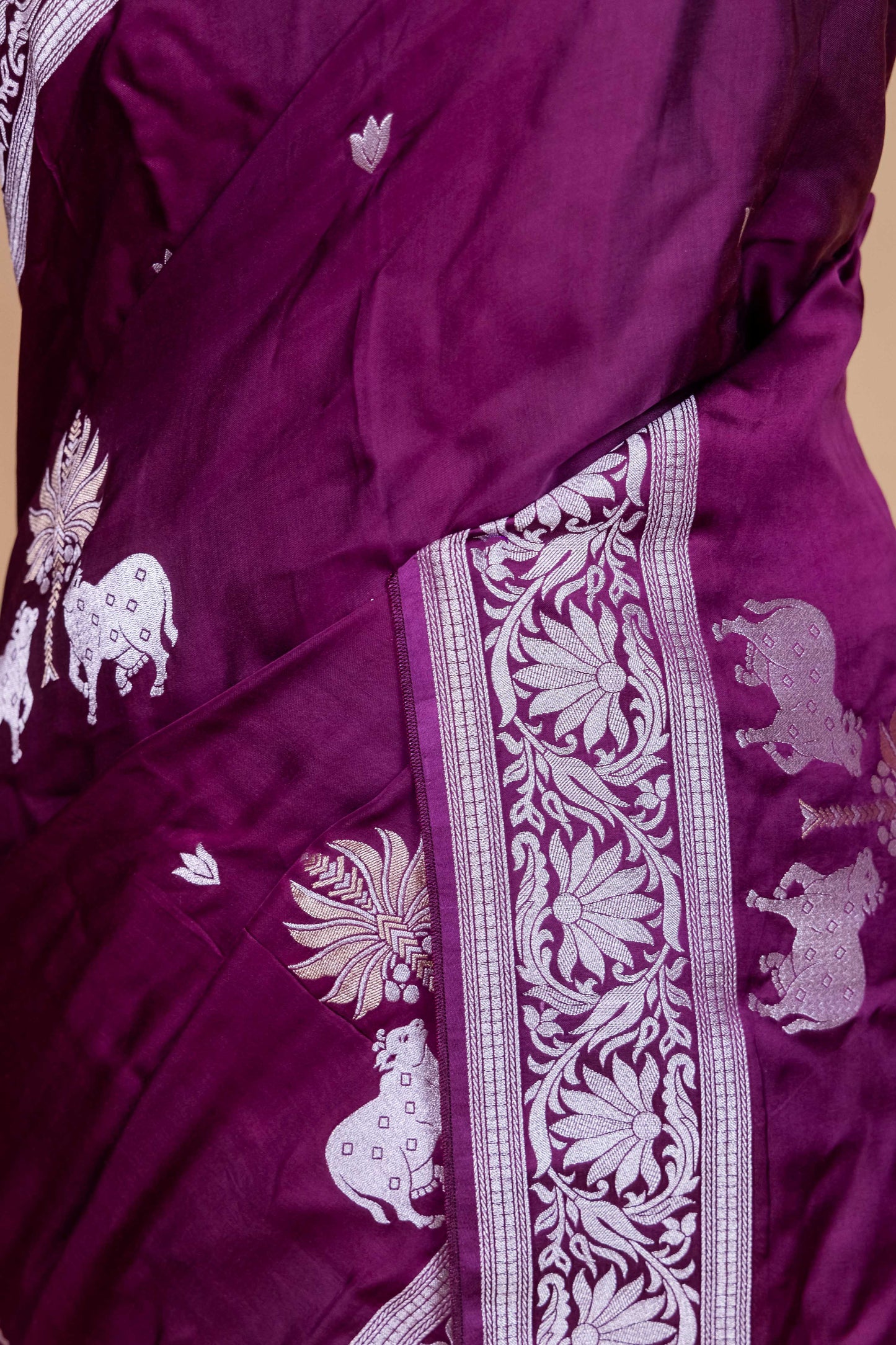 Magenta Pichwai Weaving Satin Silk Saree