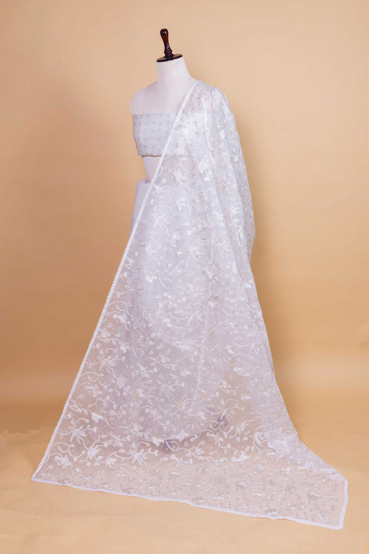 White Bird Embroidery Organza Saree