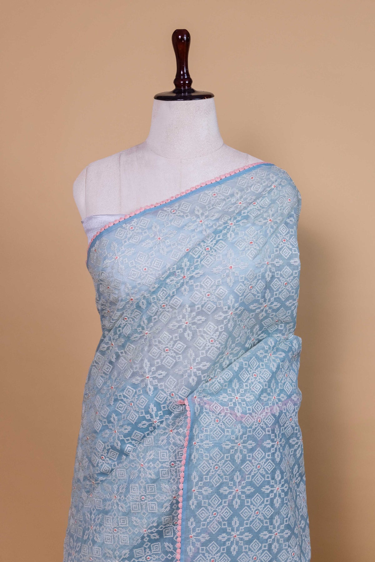 Firozi Blue Embroidery Chanderi Tissue Saree