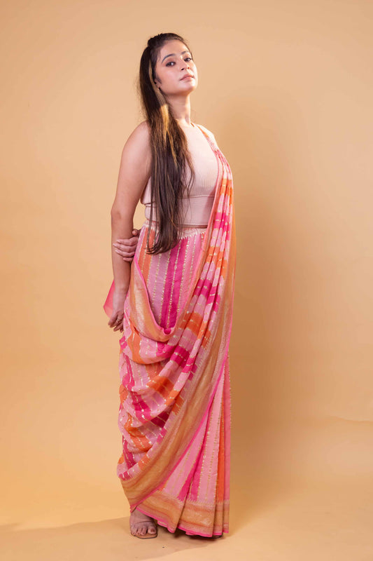 Pink & Orange Rangkat Khaddi Georgette Silk Saree