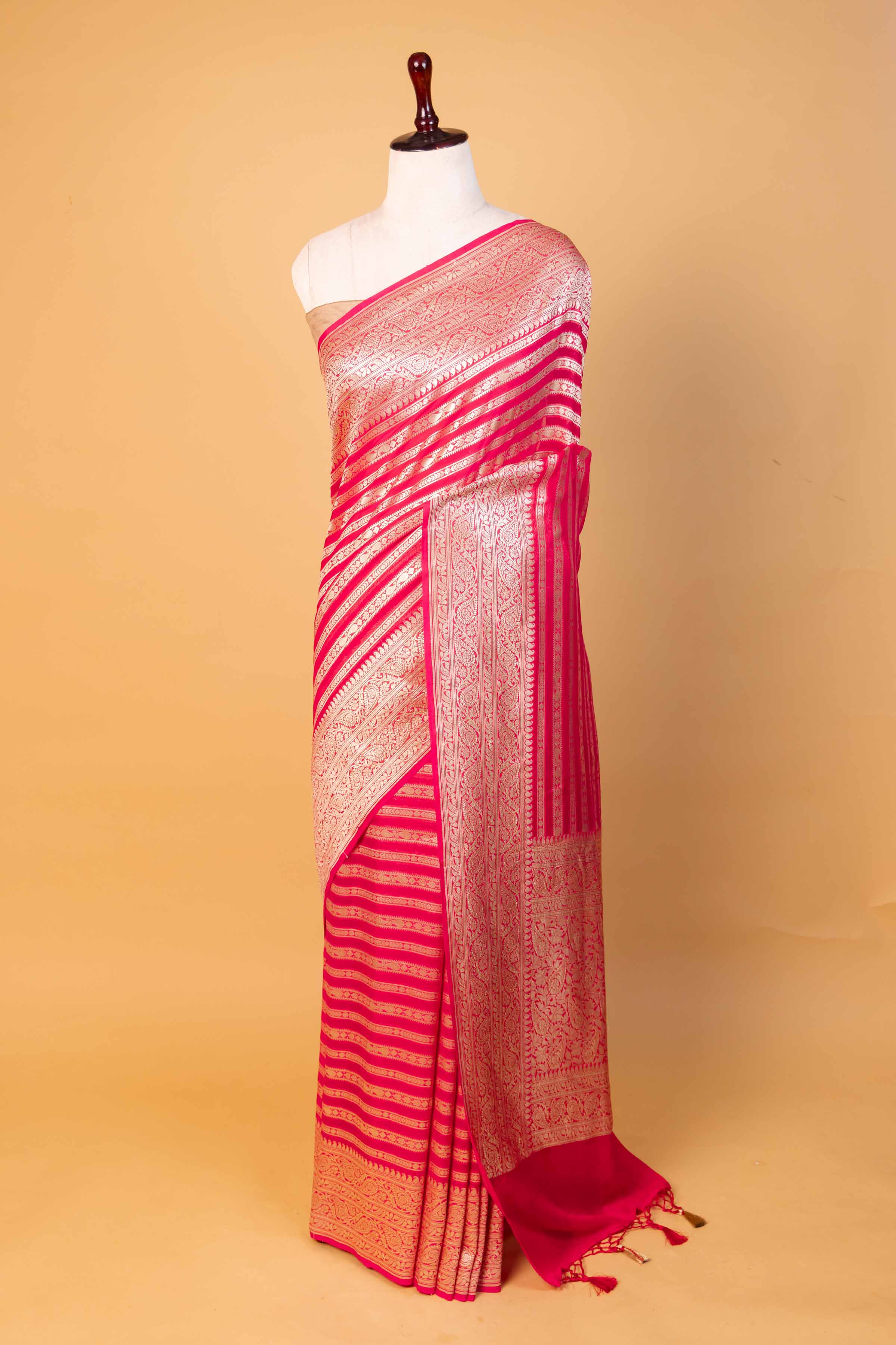 Cherry Red Khaddi Georgette Silk Saree
