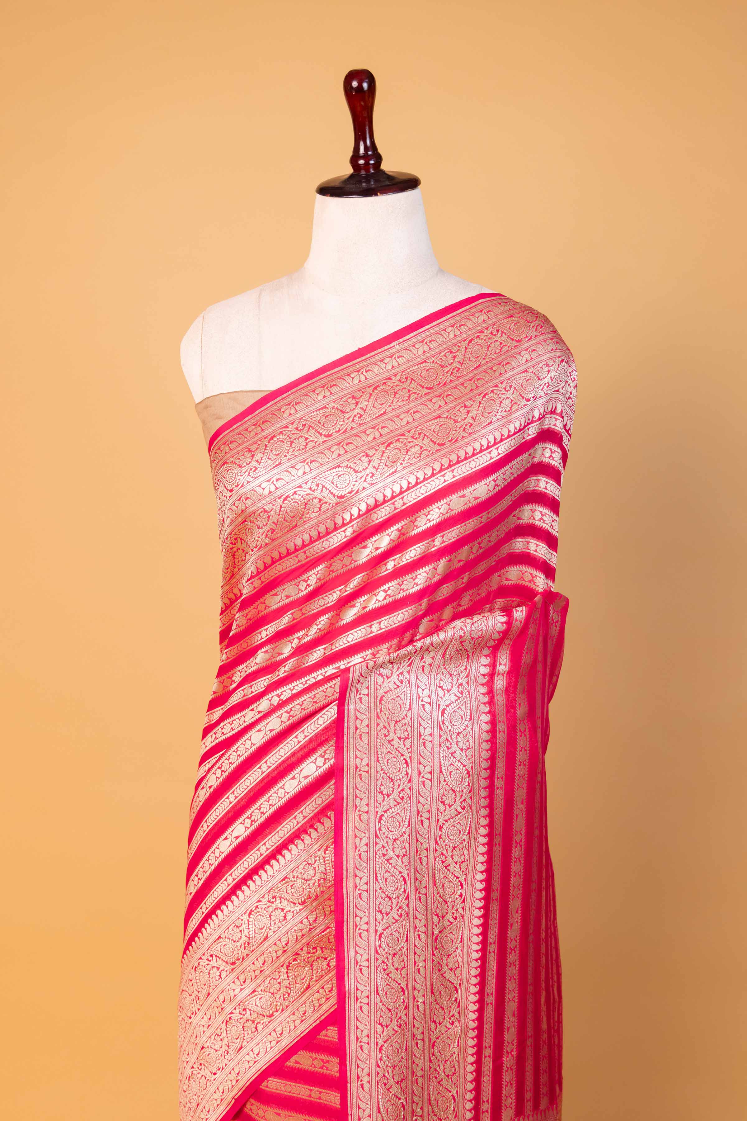 Cherry Red Khaddi Georgette Silk Saree
