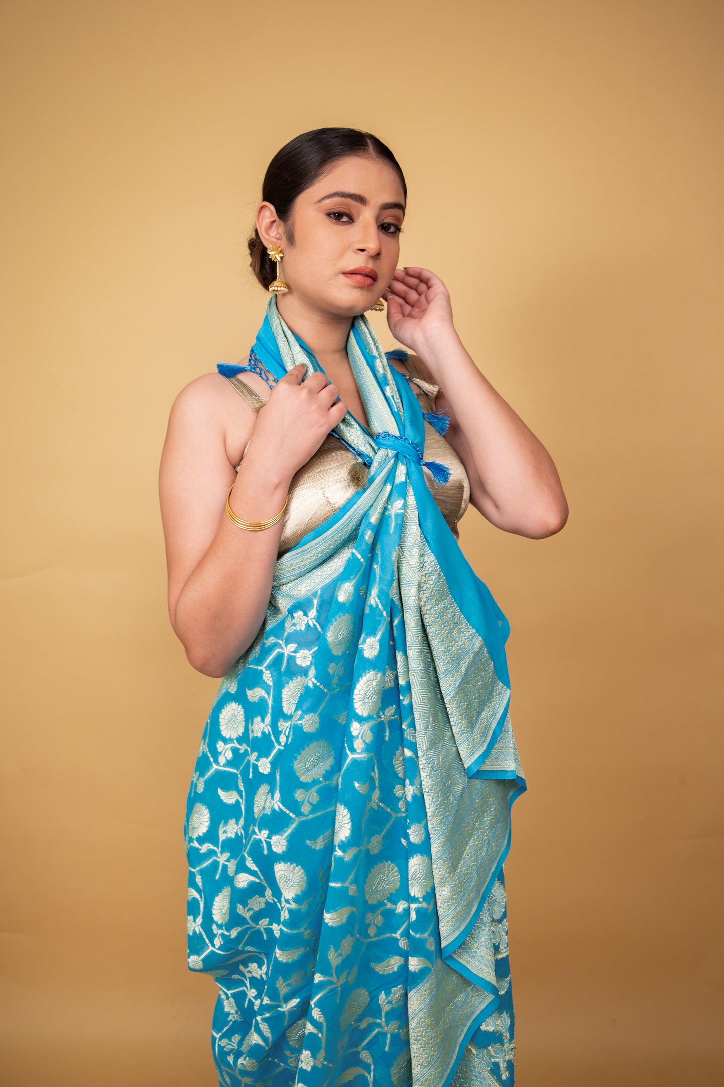 Blue Handwoven Khaddi Banarasi Georgette Silk Saree