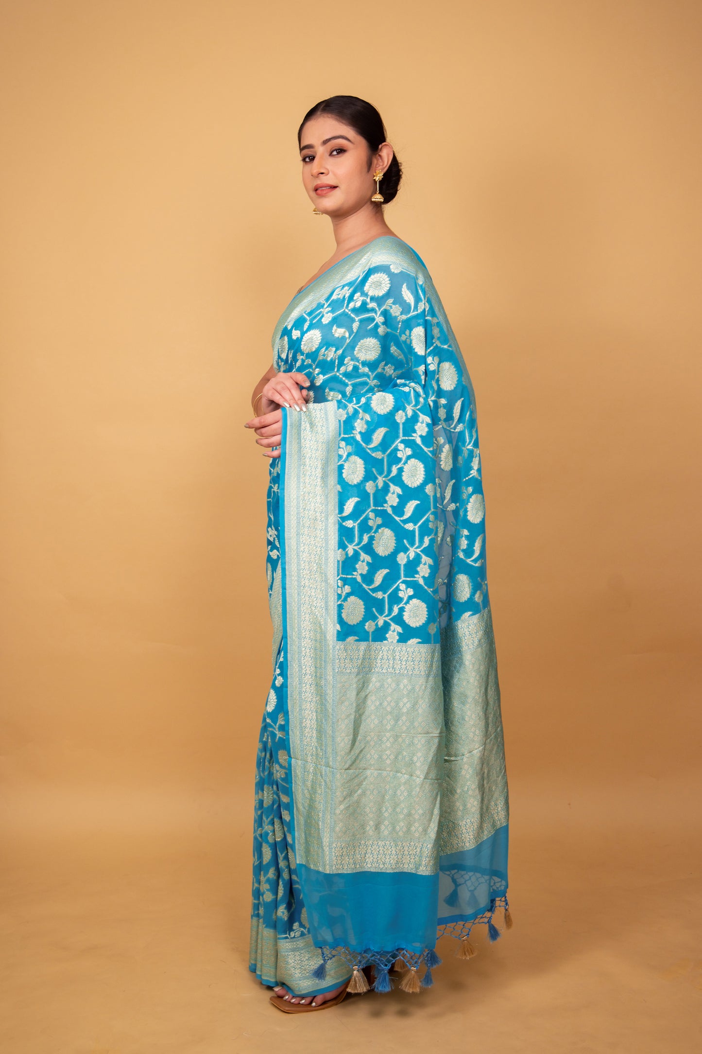 Blue Handwoven Khaddi Banarasi Georgette Silk Saree