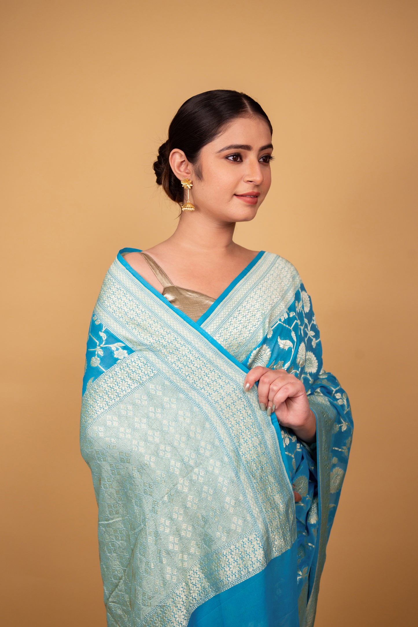 Blue Handwoven Khaddi Banarasi Georgette Silk Saree