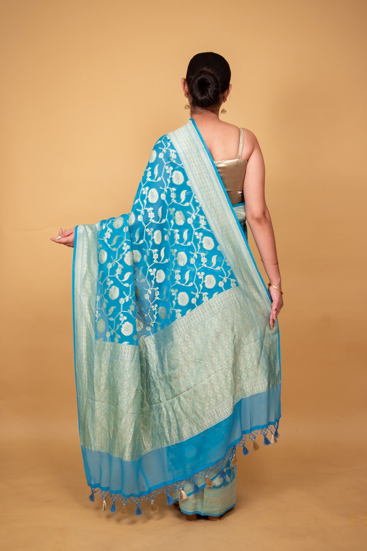 Blue Handwoven Khaddi Banarasi Georgette Silk Saree