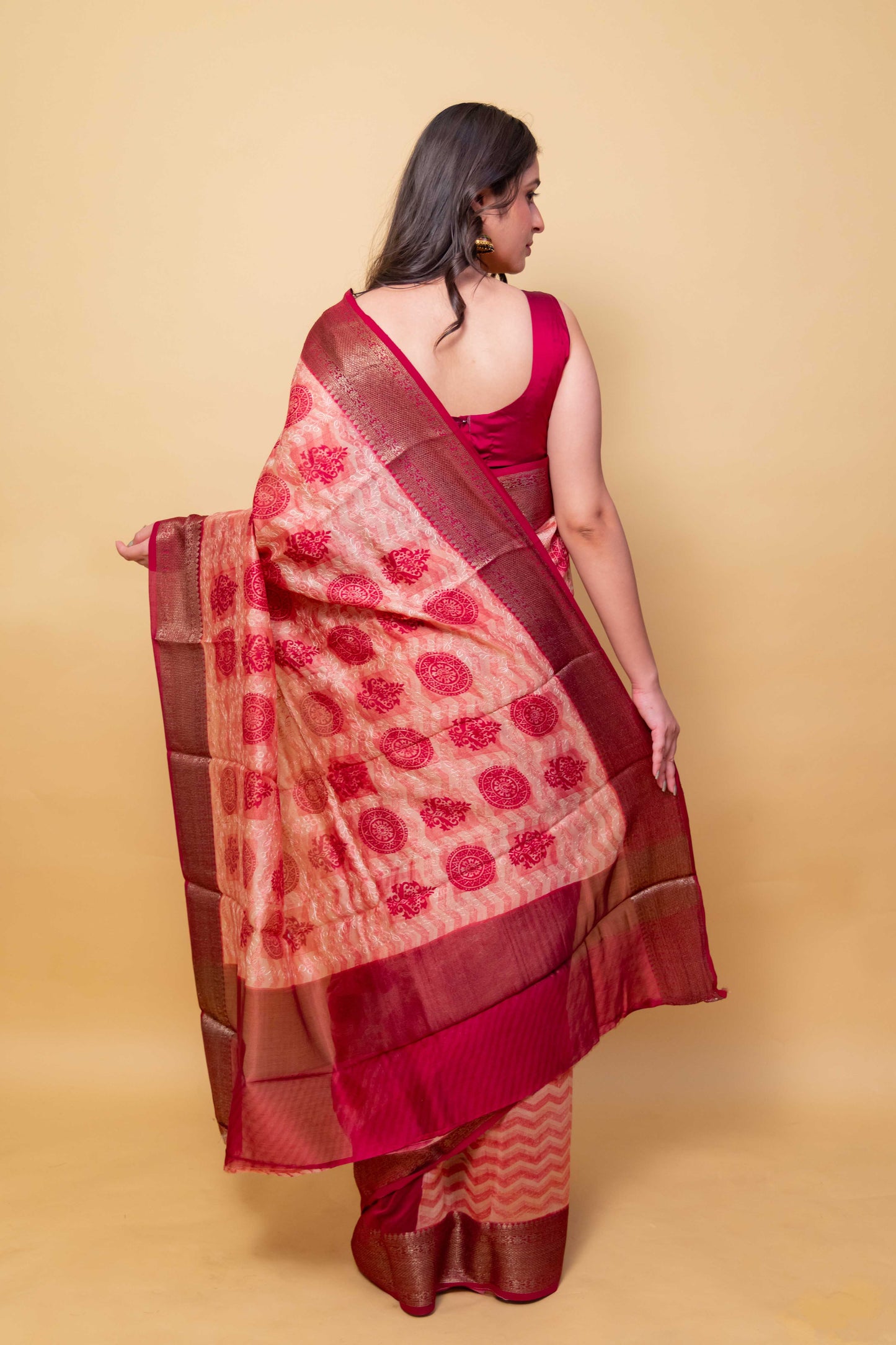 Pink & Beige Embroidered Chanderi Silk Saree