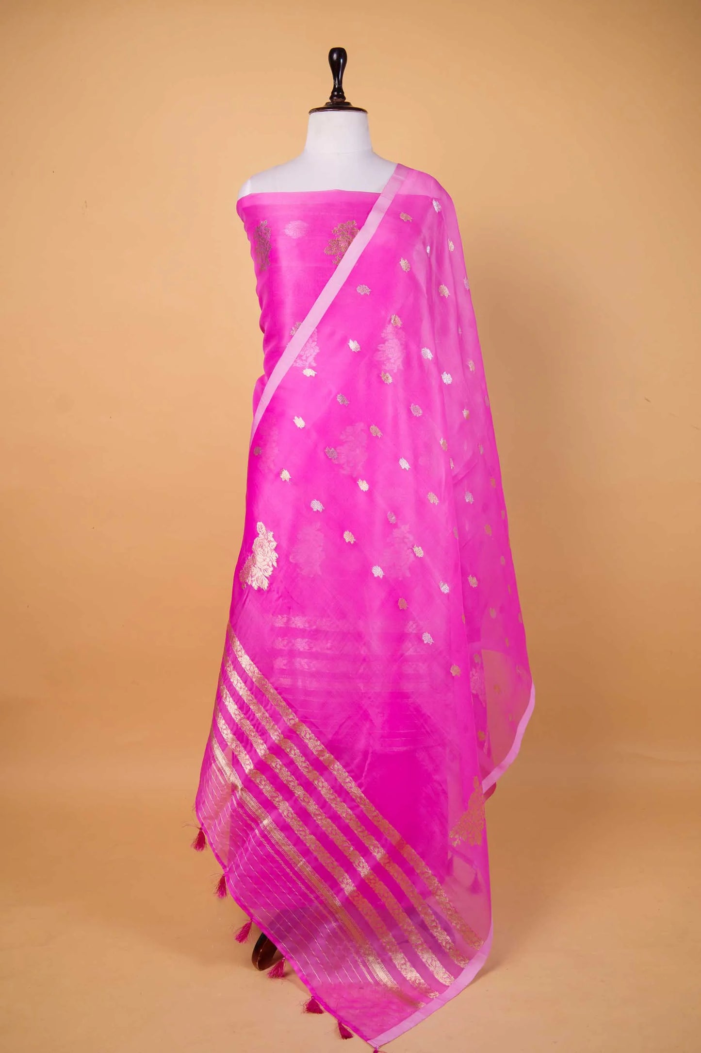 Onion Pink Organza Handwoven Suit
