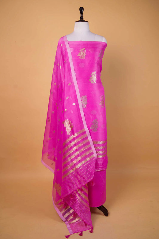 Onion Pink Organza Handwoven Suit