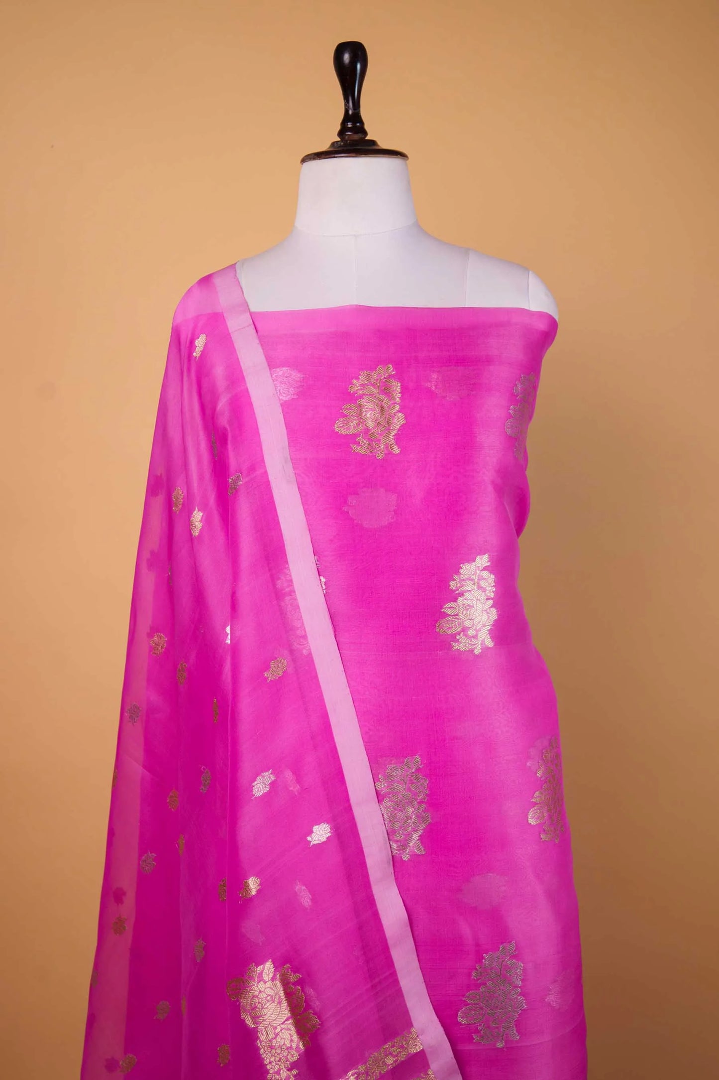 Onion Pink Organza Handwoven Suit