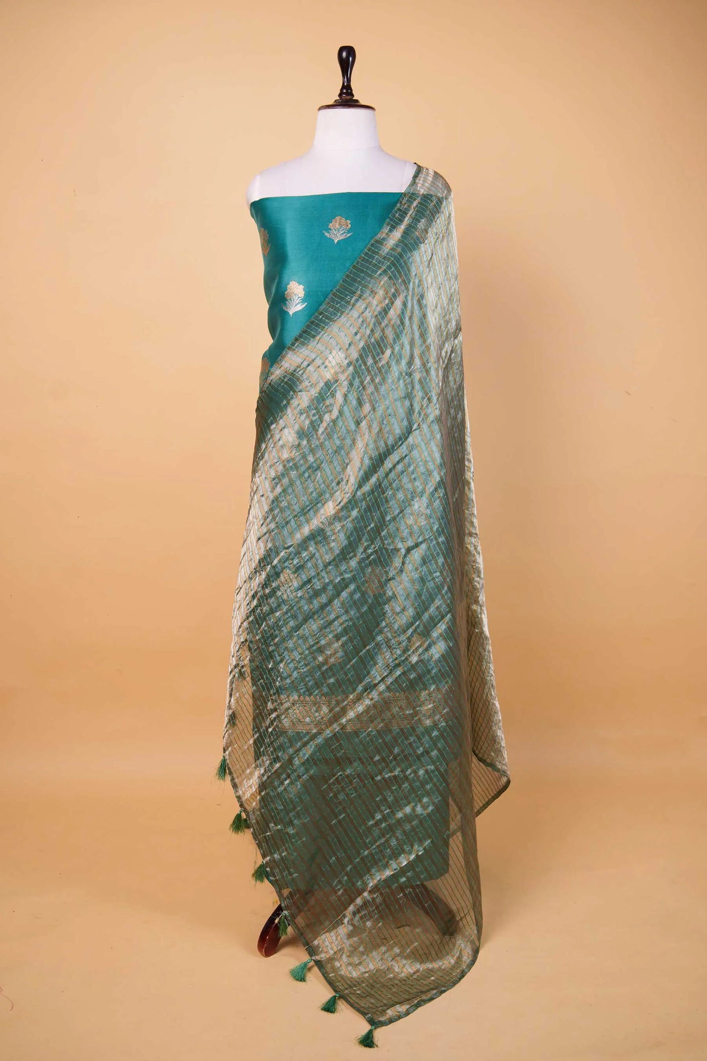Teal Green Organza Handwoven Suit