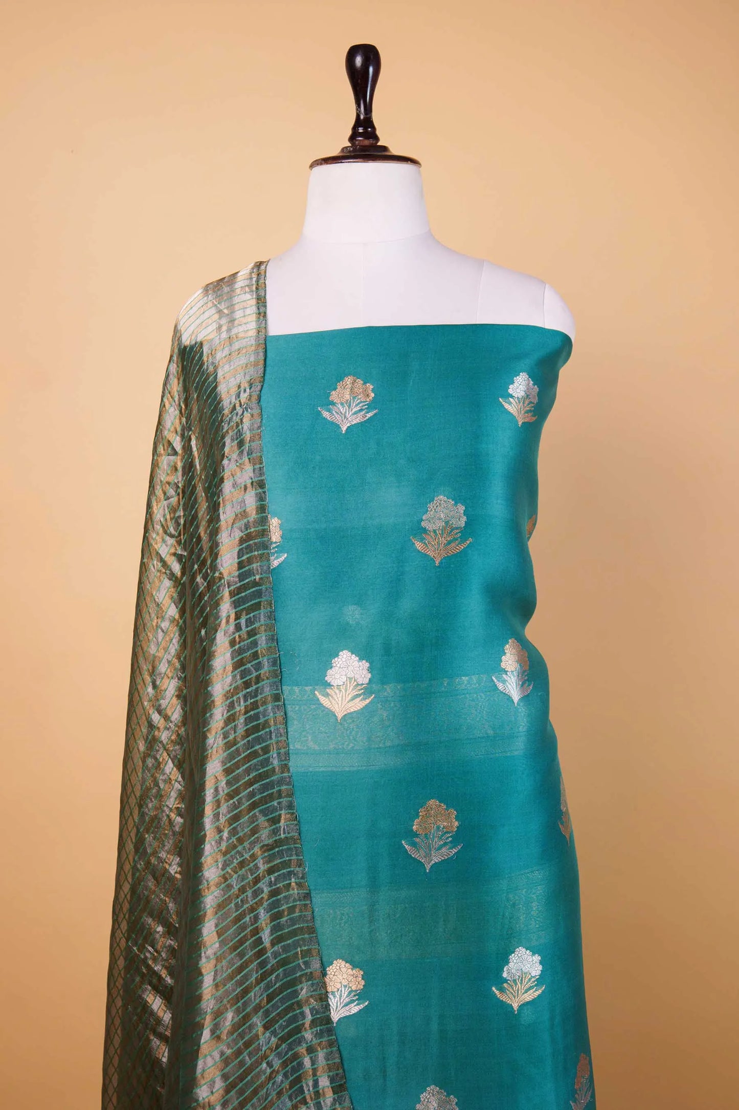 Teal Green Organza Handwoven Suit