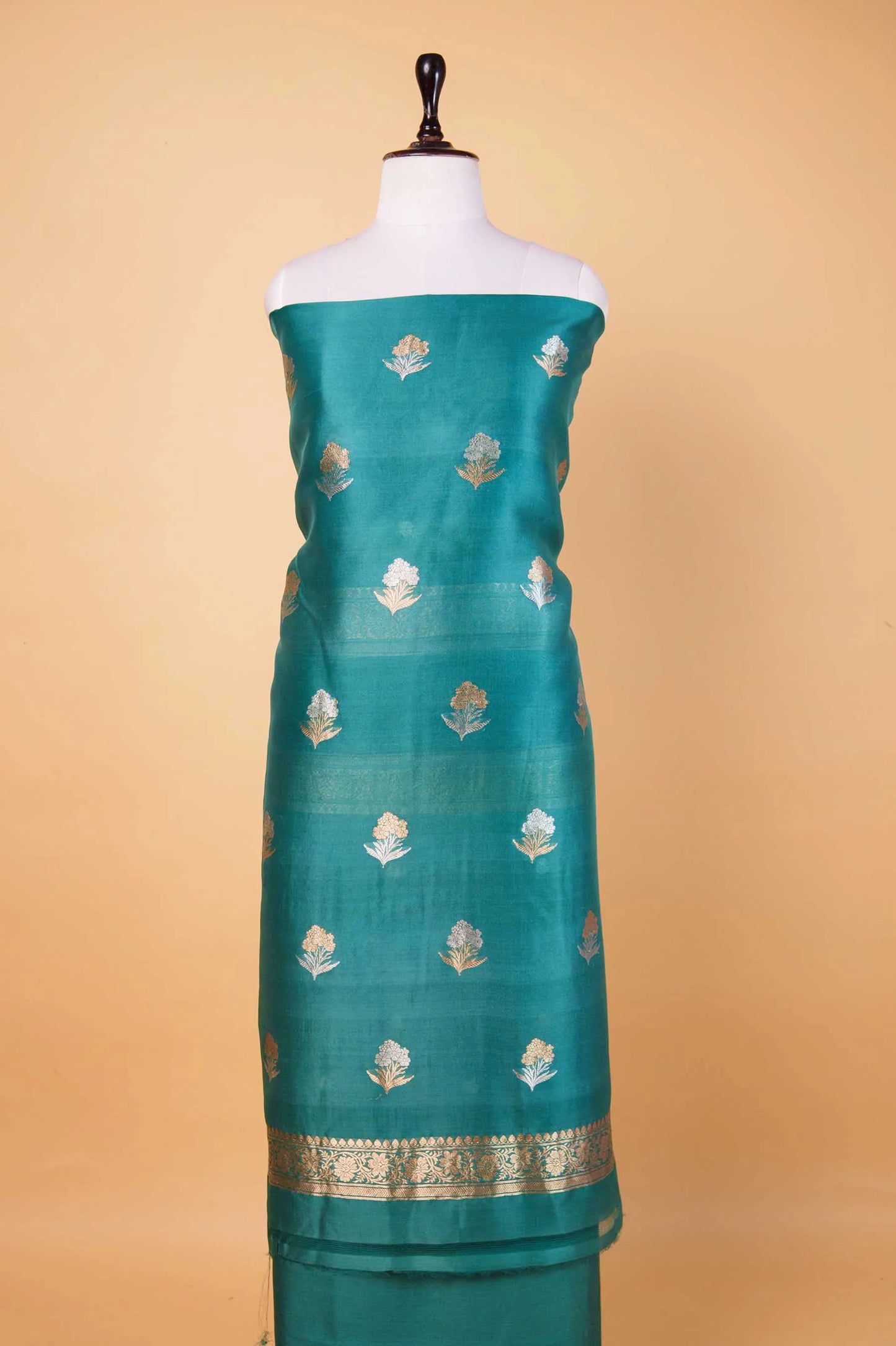 Teal Green Organza Handwoven Suit