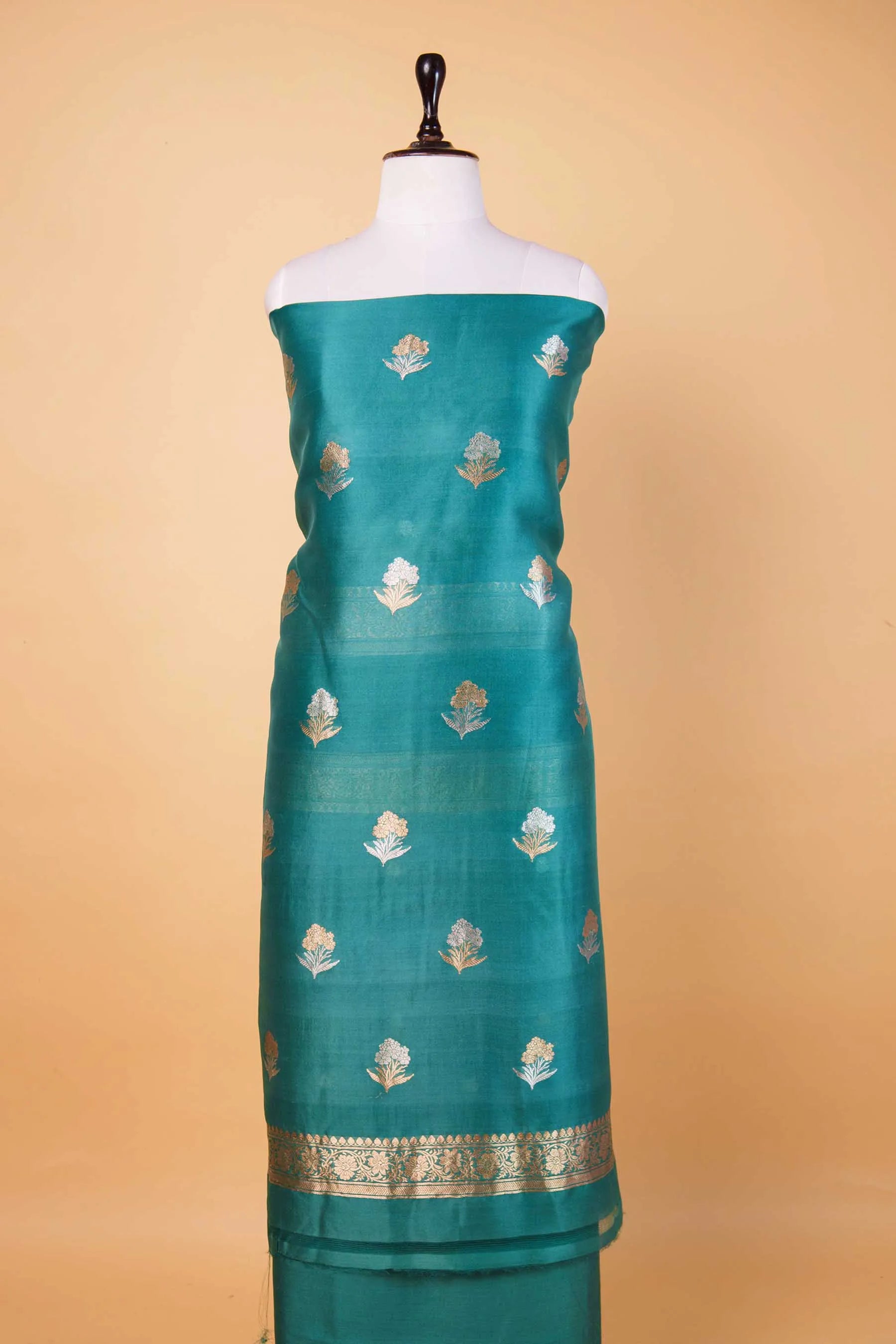 Teal Green Organza Handwoven Suit
