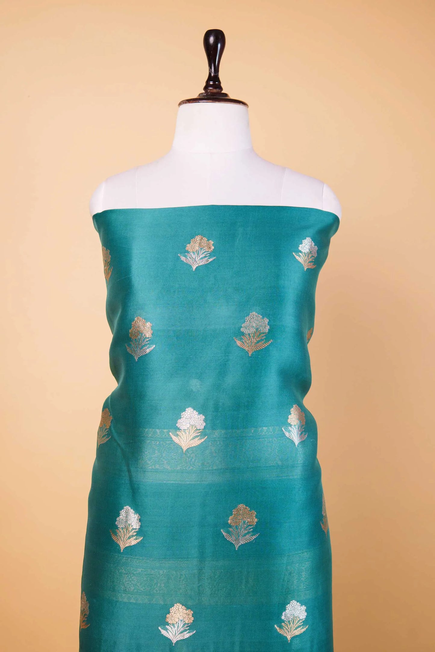 Teal Green Organza Handwoven Suit