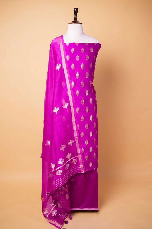 Magenta Handwoven Chiniya Silk Suit Set