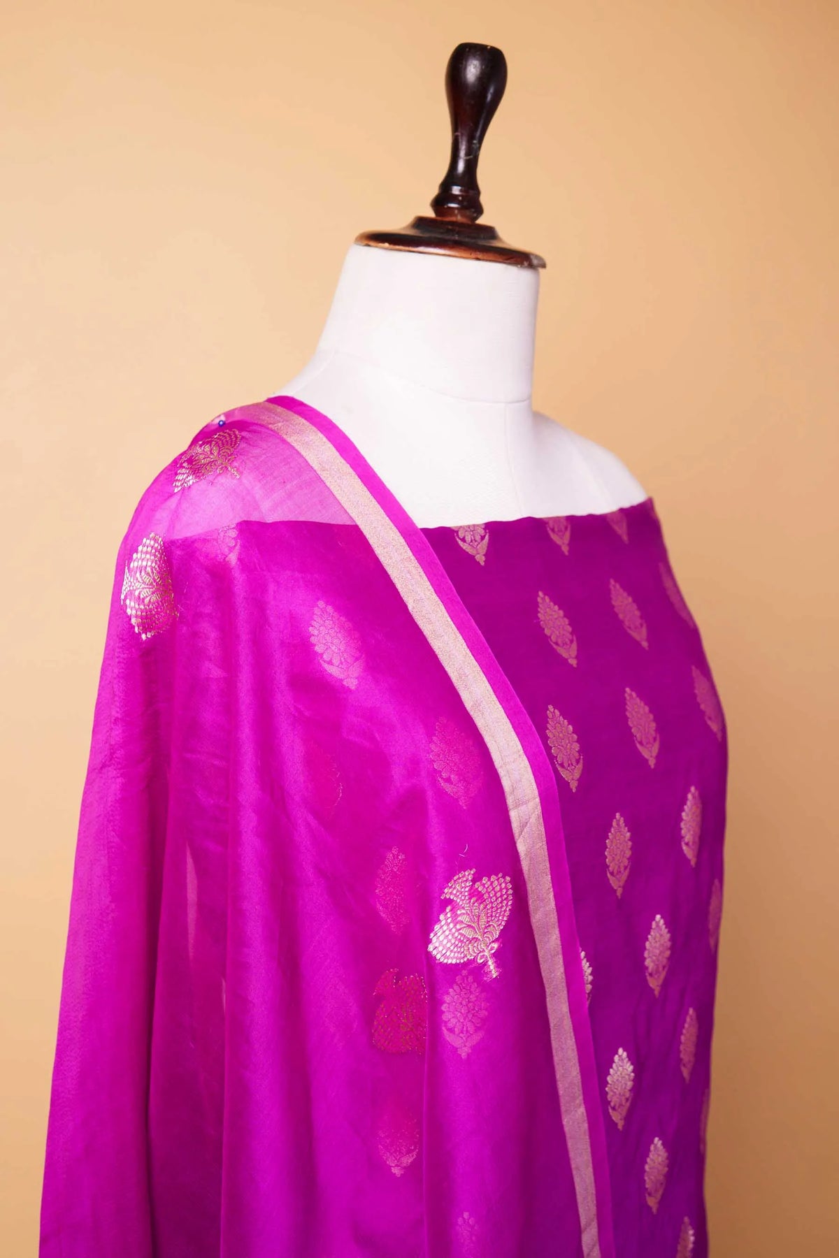 Magenta Handwoven Chiniya Silk Suit Set