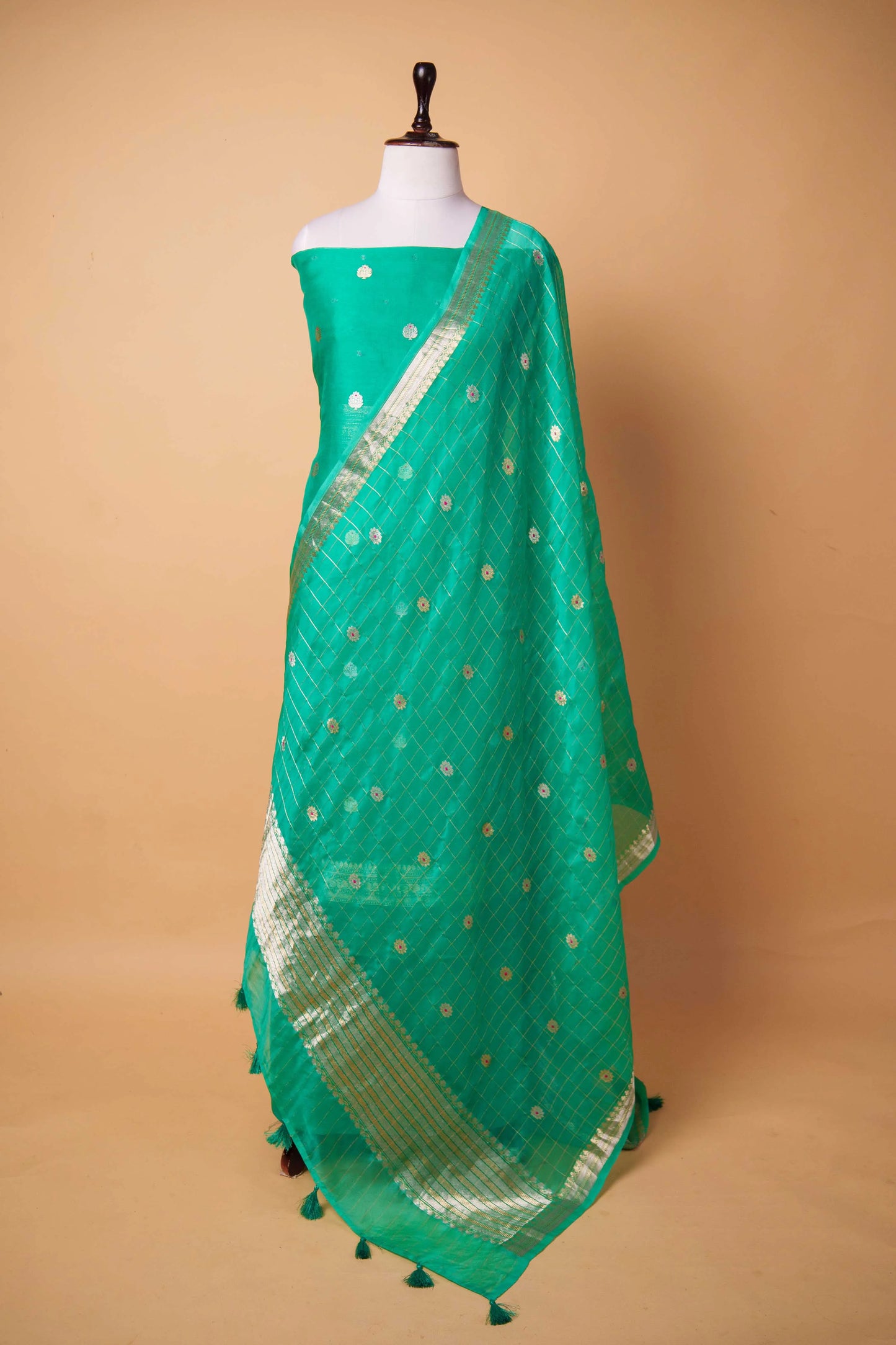 Sea Green Organza Handwoven Suit