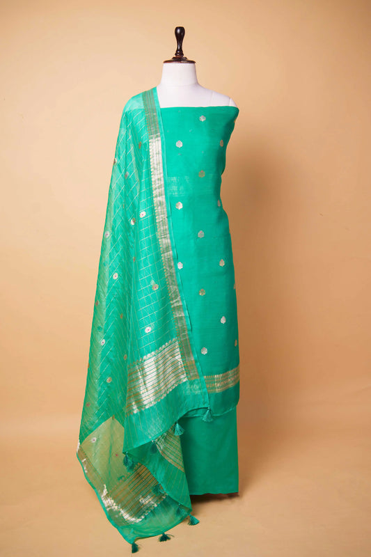 Sea Green Organza Handwoven Suit