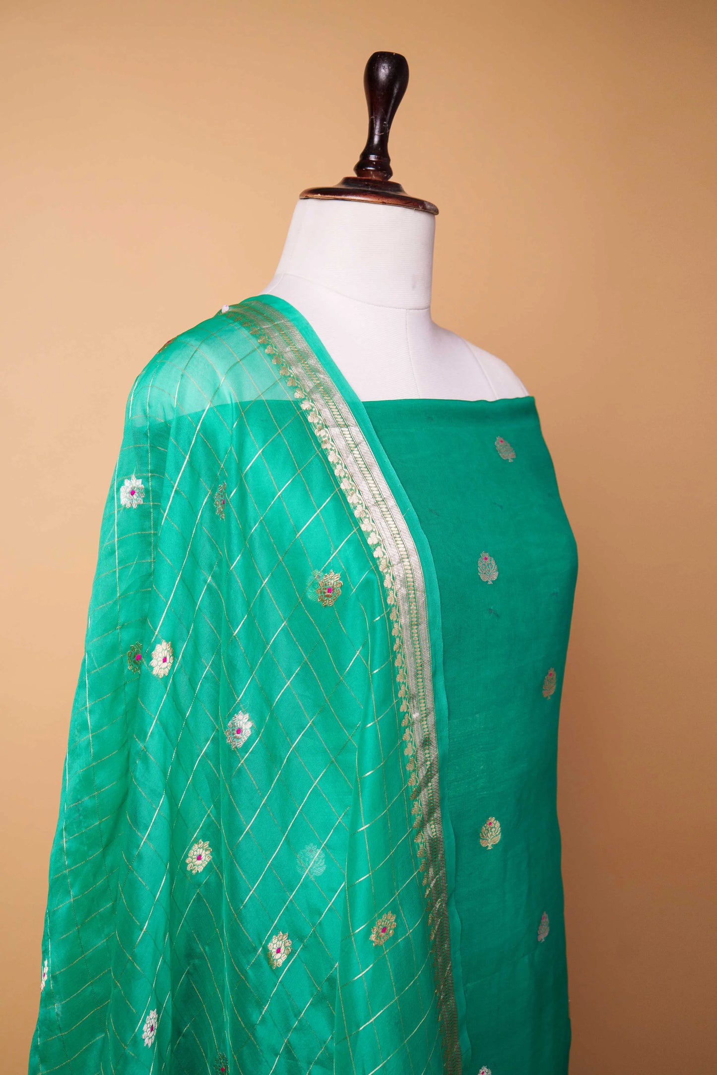Sea Green Organza Handwoven Suit