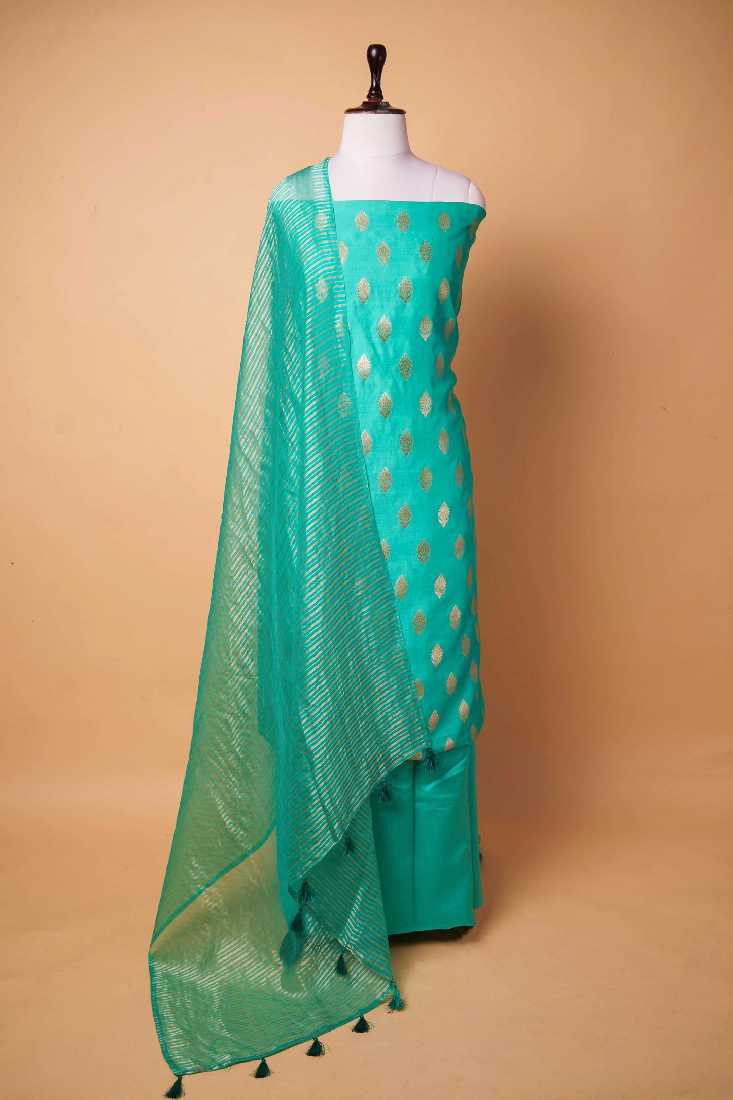 Sea Green Handwoven Chiniya Silk Suit Set