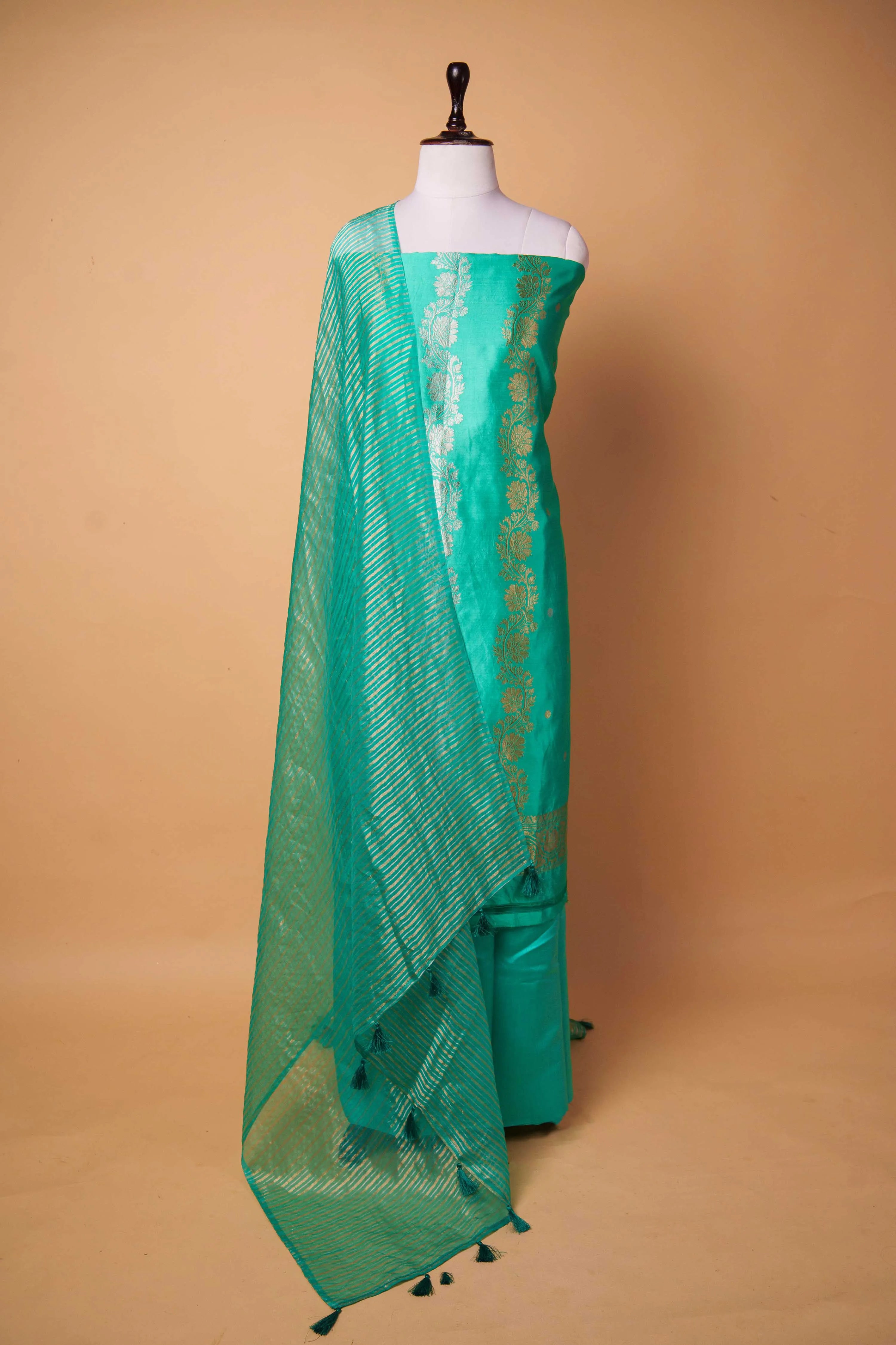 Sea Green Handwoven Chiniya Silk Suit Set