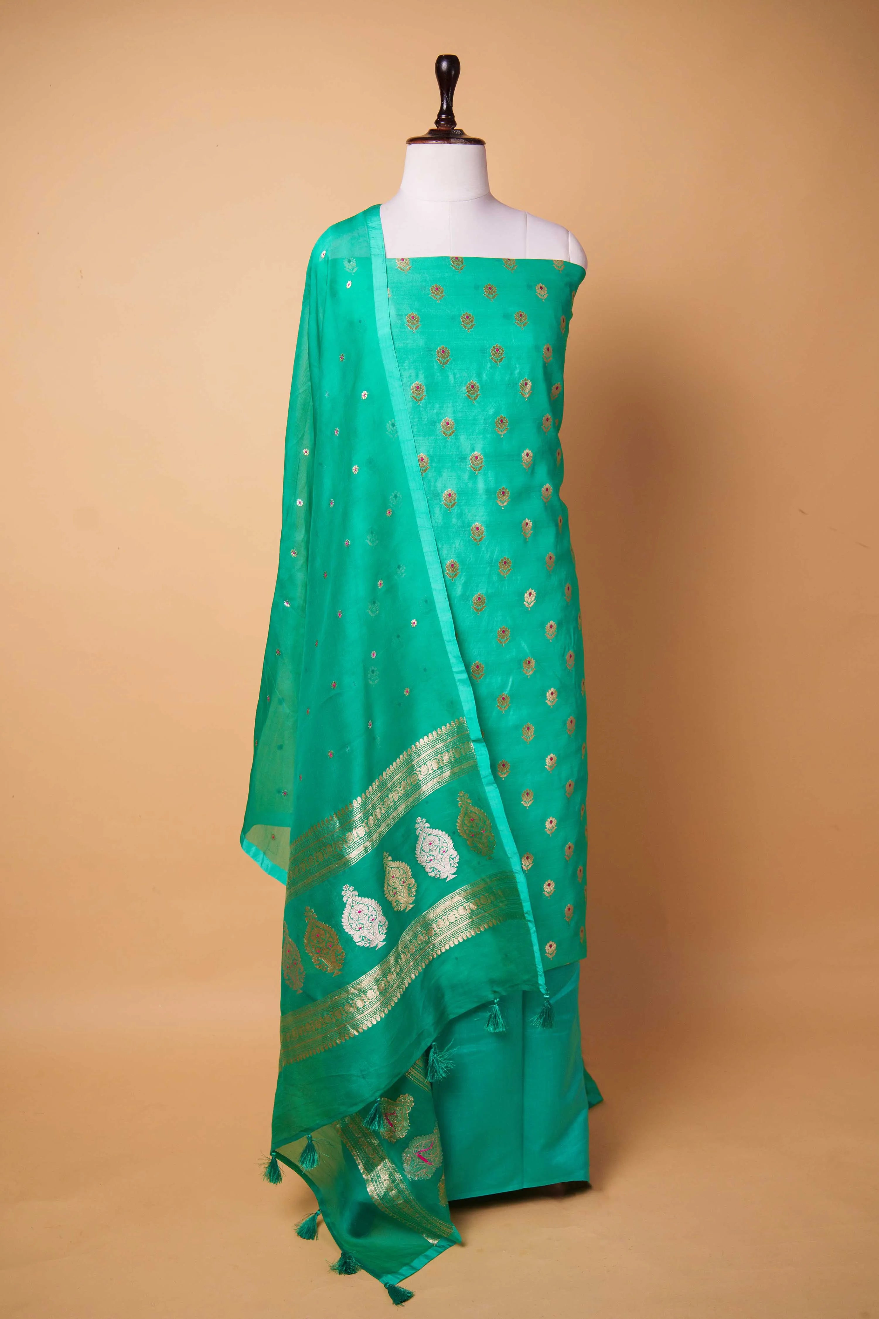 Sea Green Handwoven Chiniya Silk Suit Set