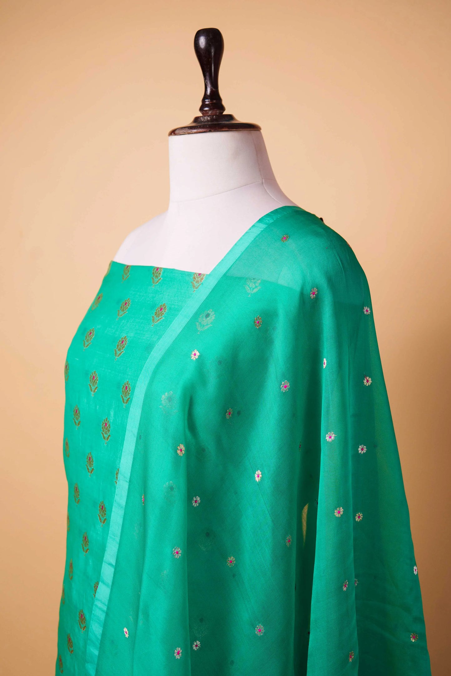 Sea Green Handwoven Chiniya Silk Suit Set