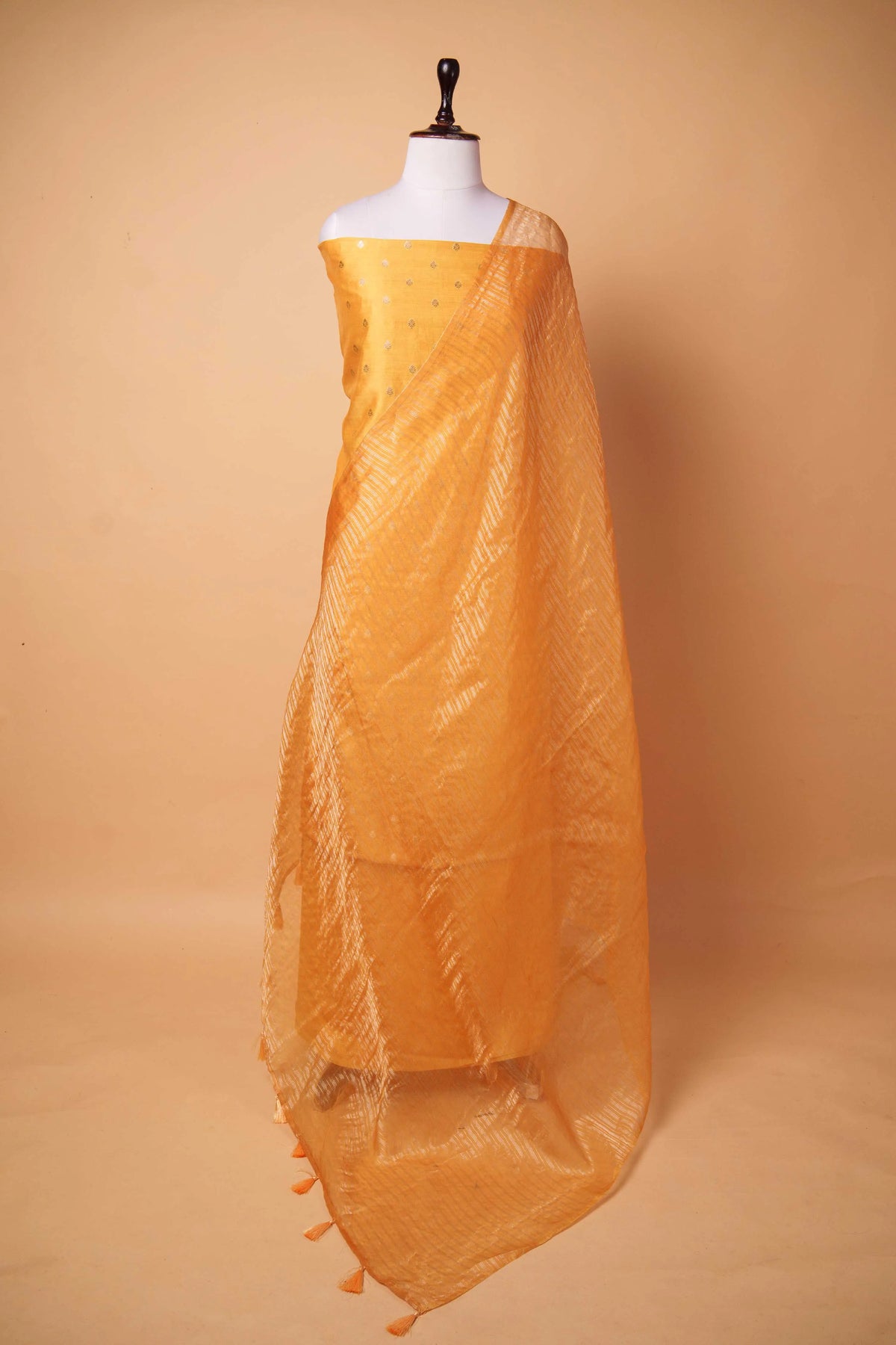 Rich Yellow Handwoven Chiniya Silk Suit Set