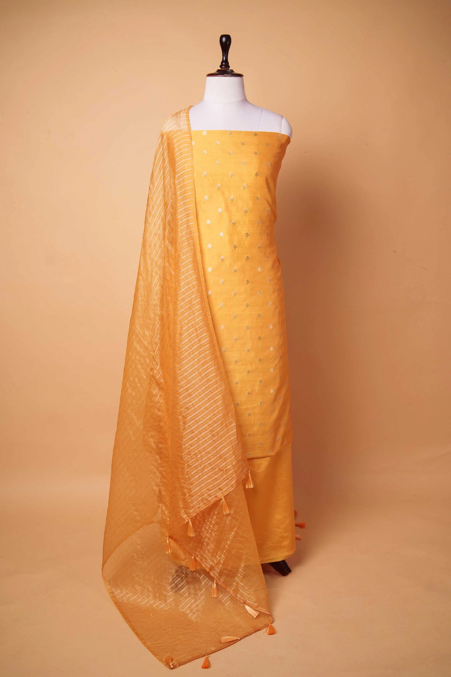 Rich Yellow Handwoven Chiniya Silk Suit Set