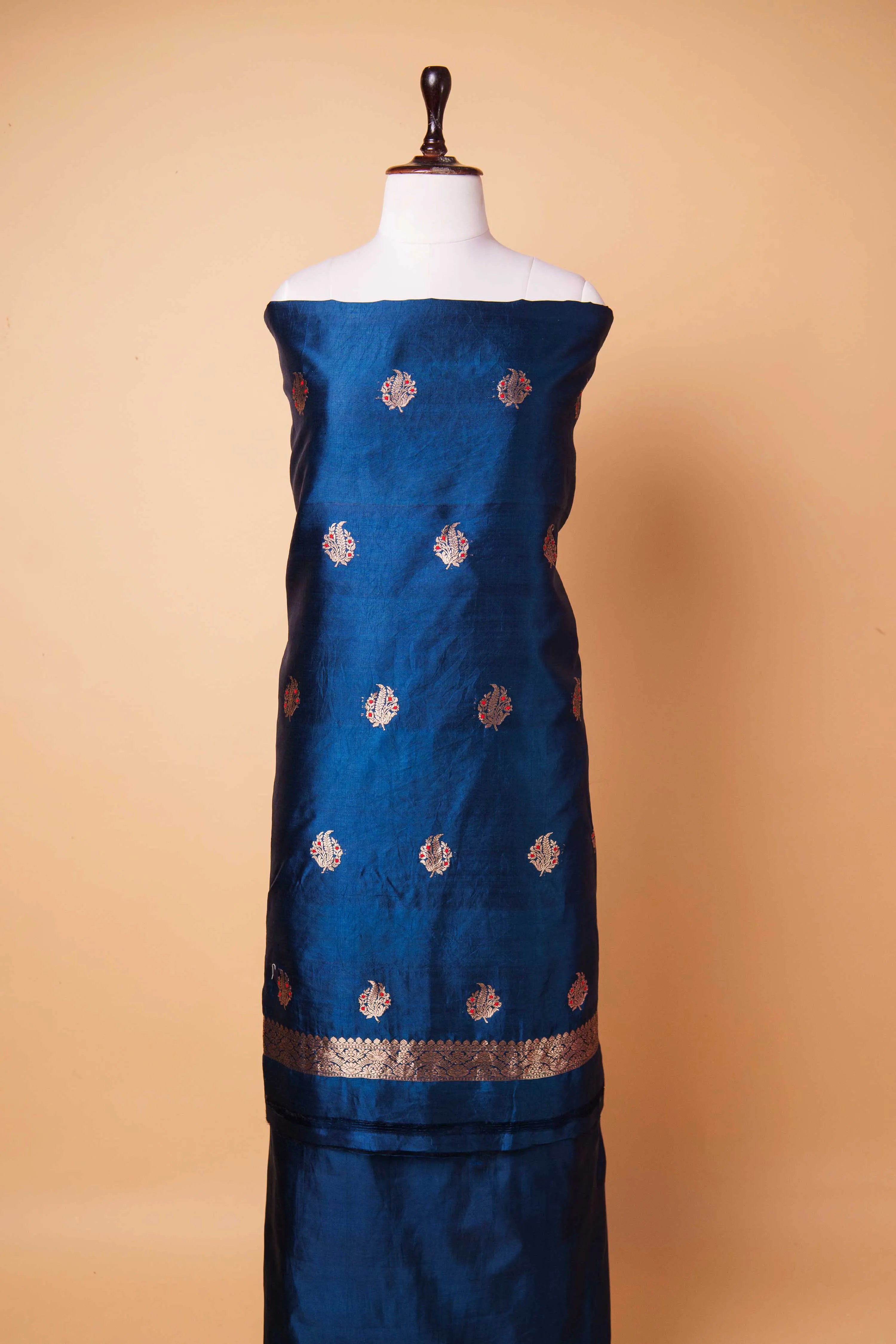 German Blue Puna Silk Weaving Co-ord Set